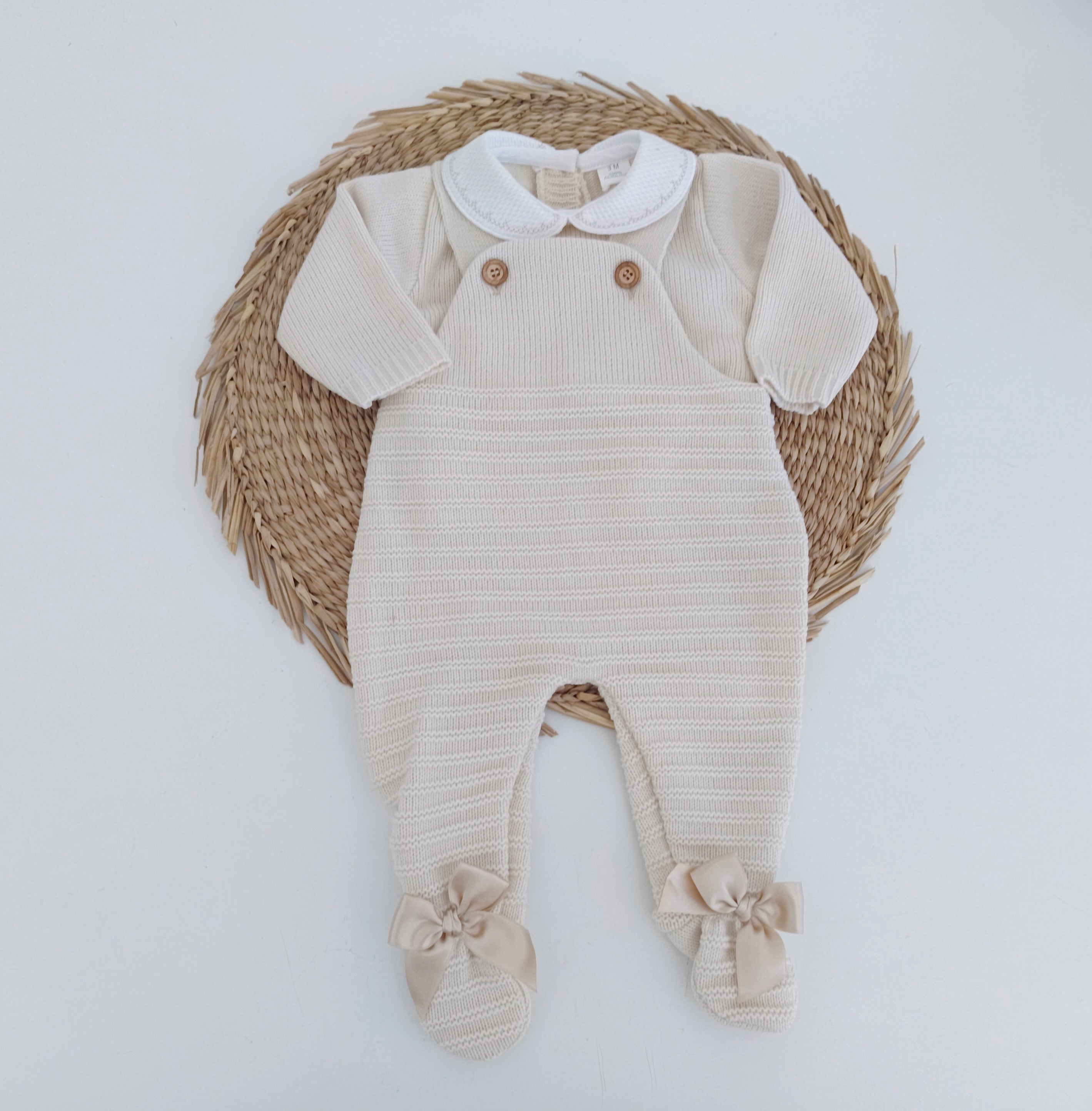 Jardineiras de malha com Camisola Laços nos pés Areia