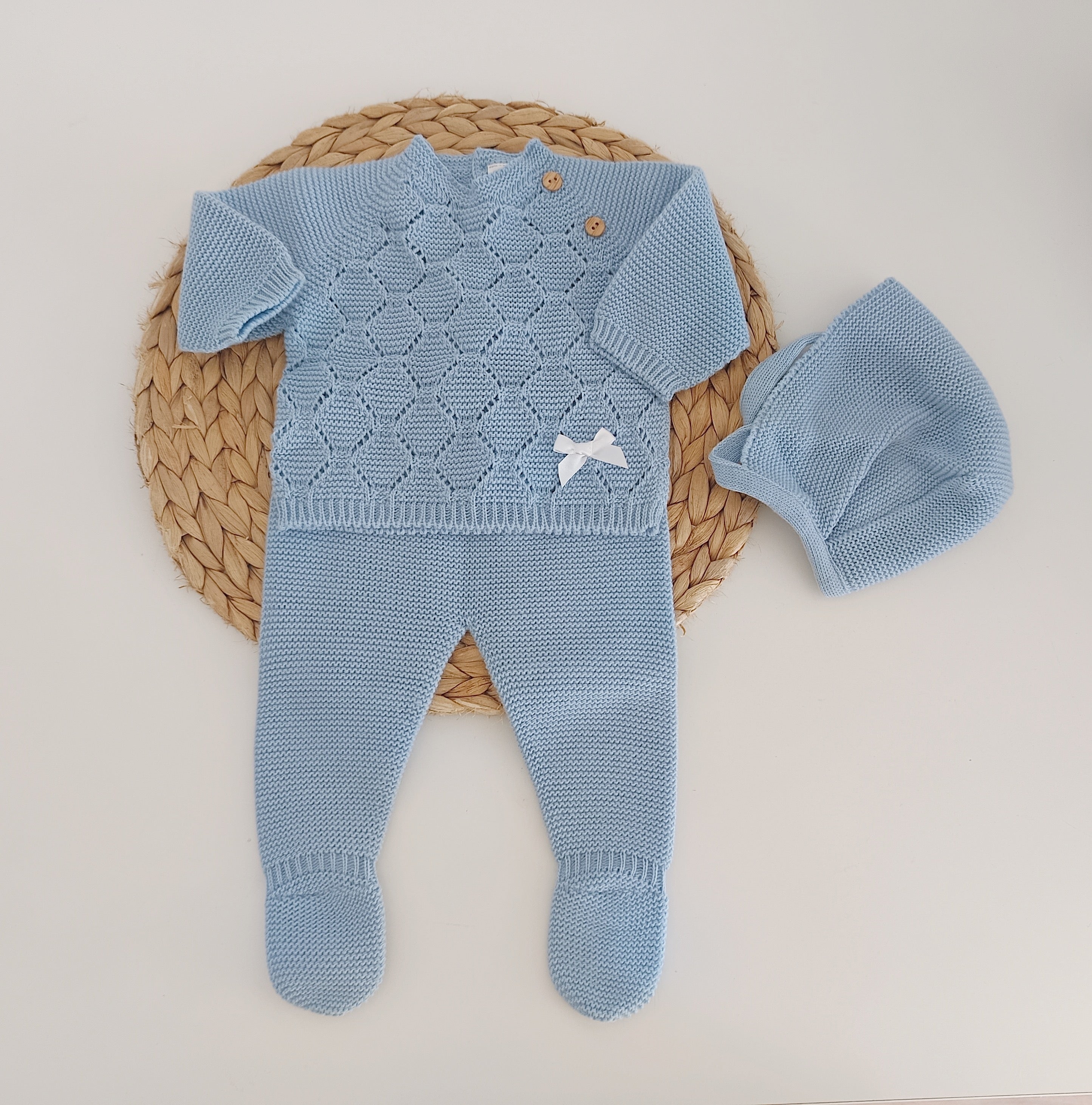 Conjunto de Malha Losangos Lacinho com Touca Jeans