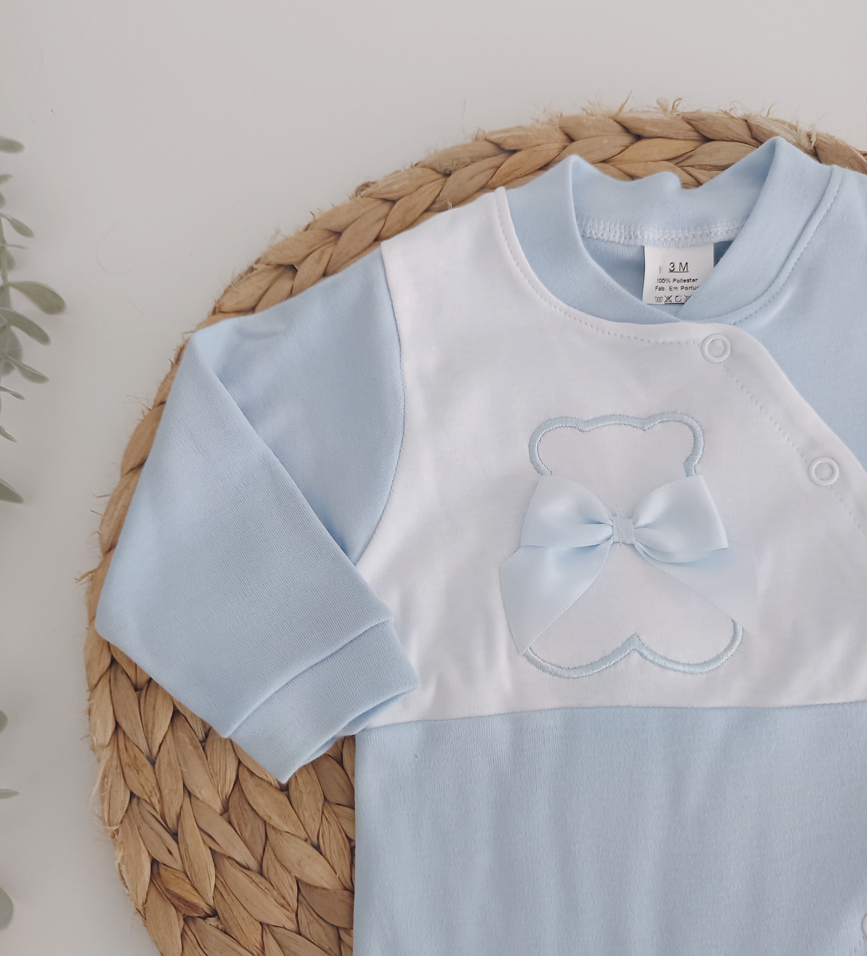 Babygrow Algodão Urso Laço Azul