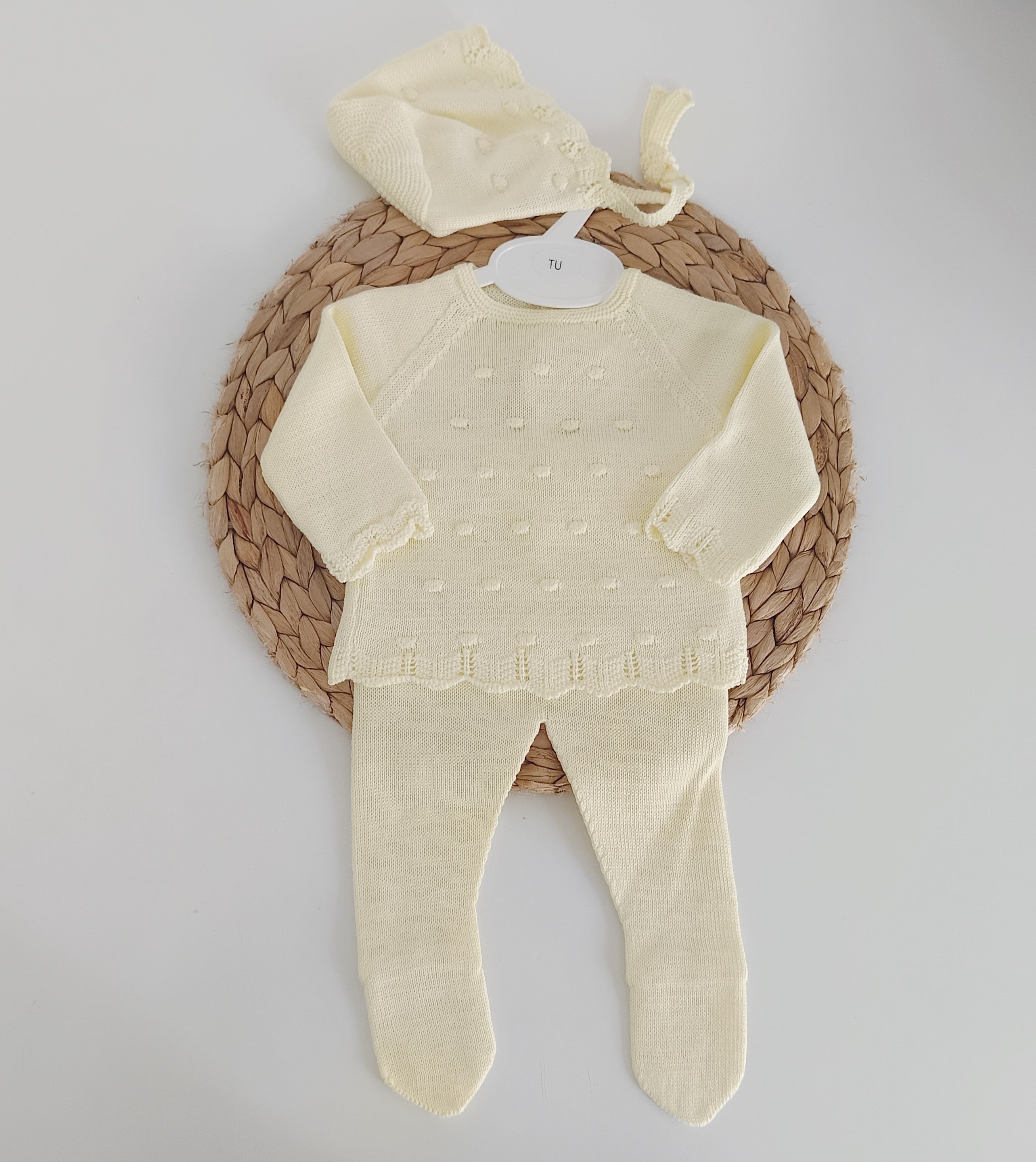 Conjunto de Malha Algodão em Relevo com Touca Amarelo