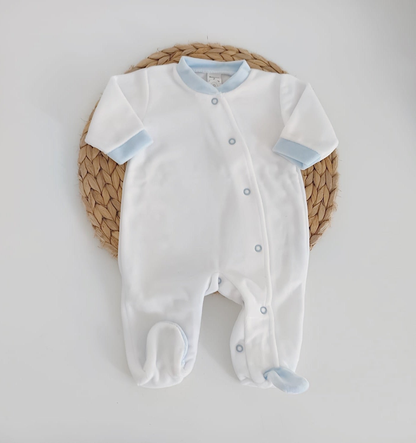 Babygrow Veludo Básico abertura Lado Azul