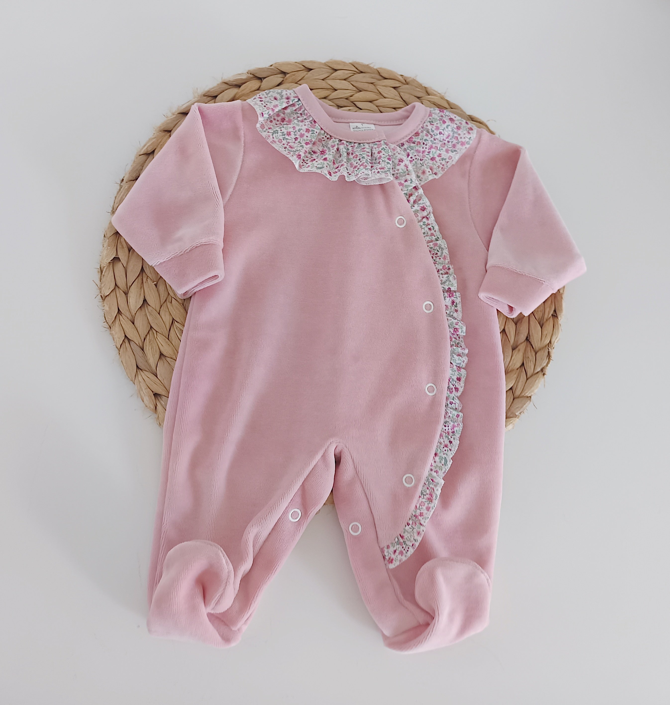 Babygrow Folho e Gola Flores Rosa Velho