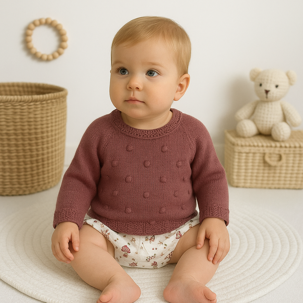 Tapa Fraldas com Camisola de Malha Cogumelos Beringela