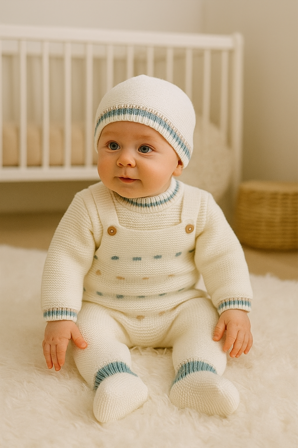 Jardineira Malha Saída Maternidade Pompons Coloridos Pérola