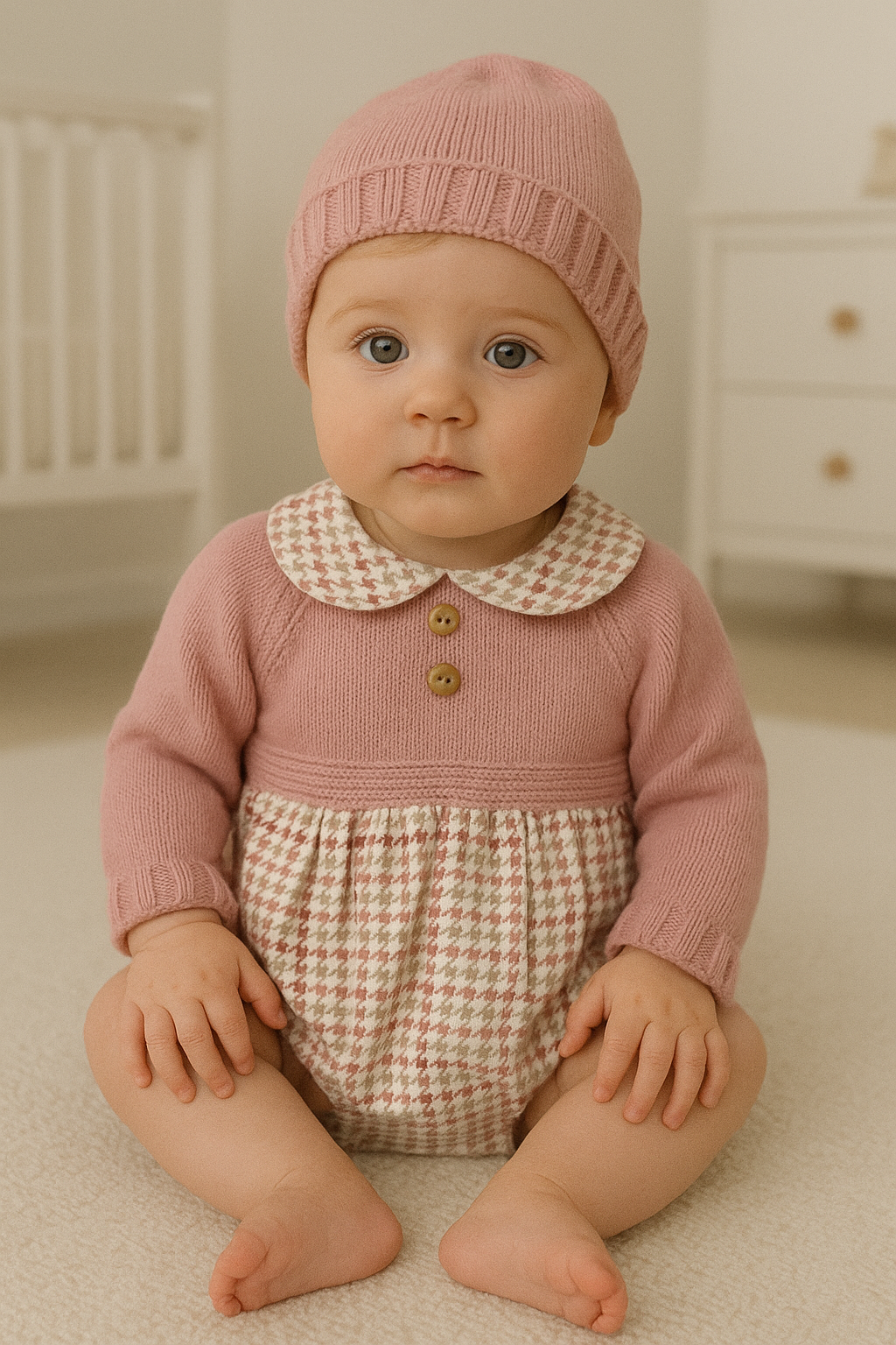 Fofo de Malha e Tecido Pied Poule Rosa Velho