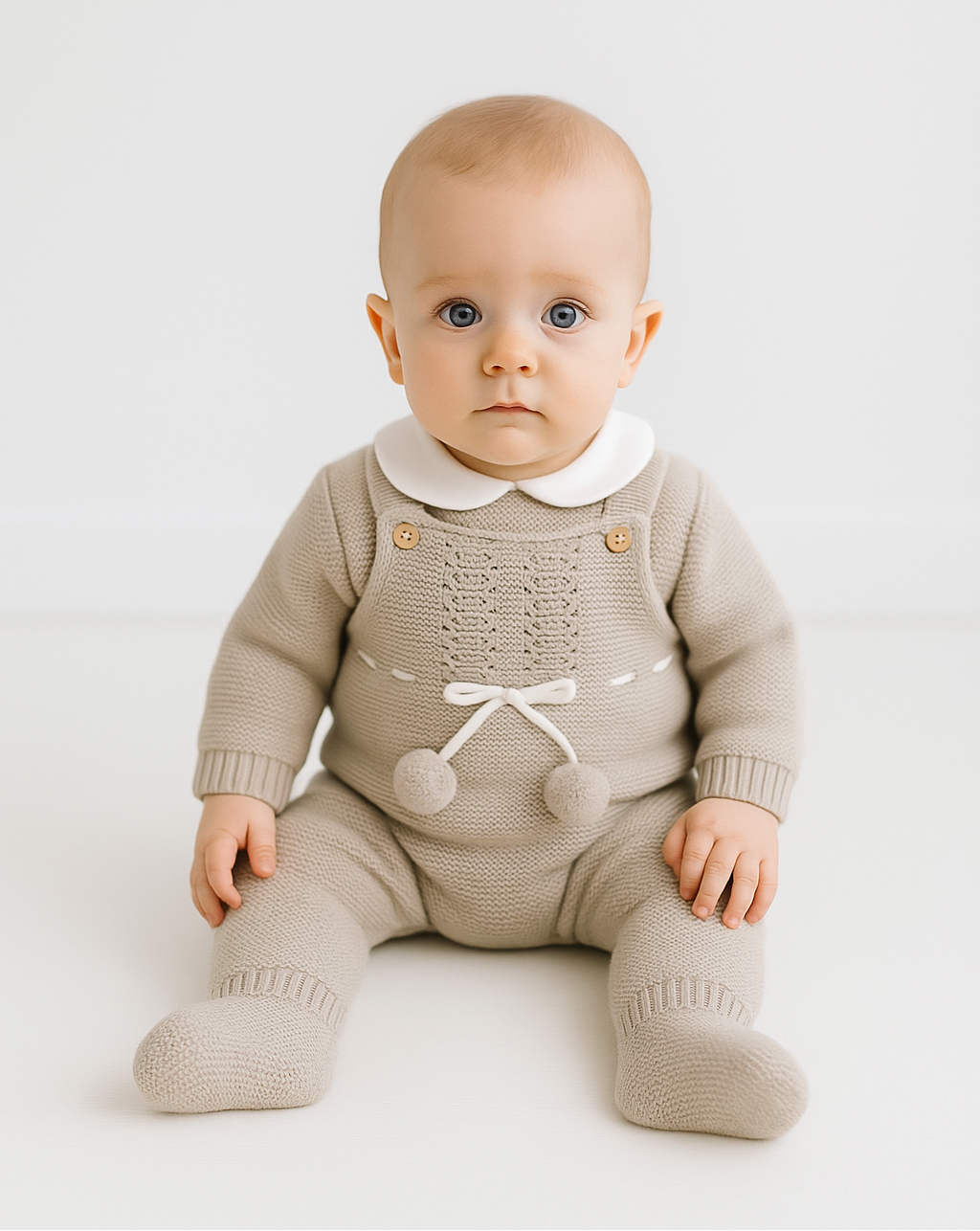 Jardineiras de malha com Camisola Pompons pendurados pés Areia