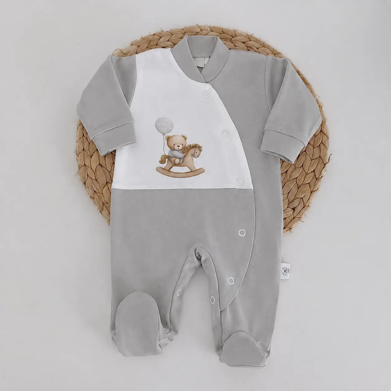 Babygrow Algodão Urso Cavalinho Cinza