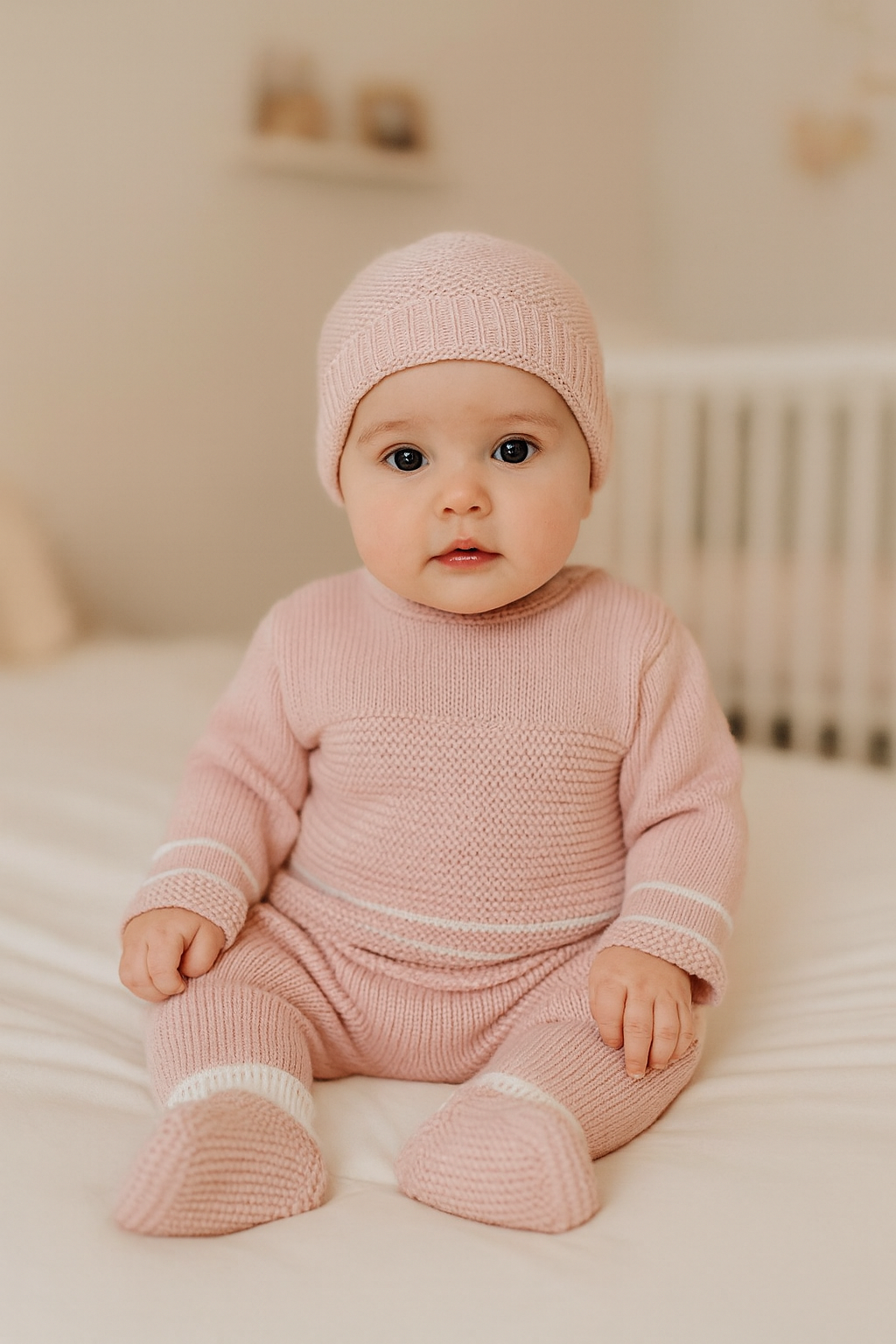 Conjunto de Malha Listas Rosa Velho