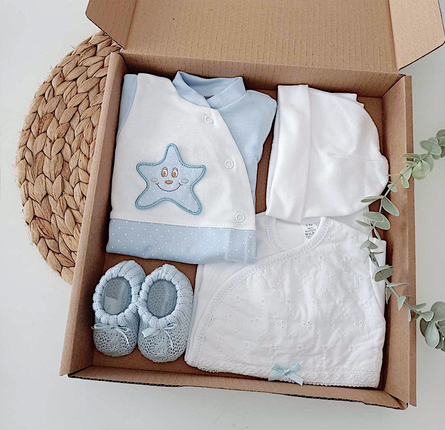 Conjunto Primeira Roupinha Algodão Estrelinha Azul