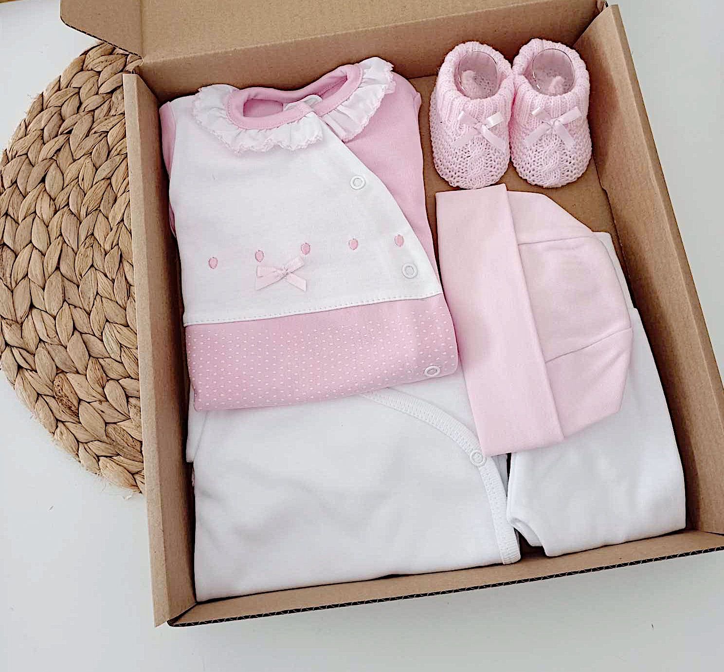 Conjunto Primeira Roupinha Algodão Pintas Rosa