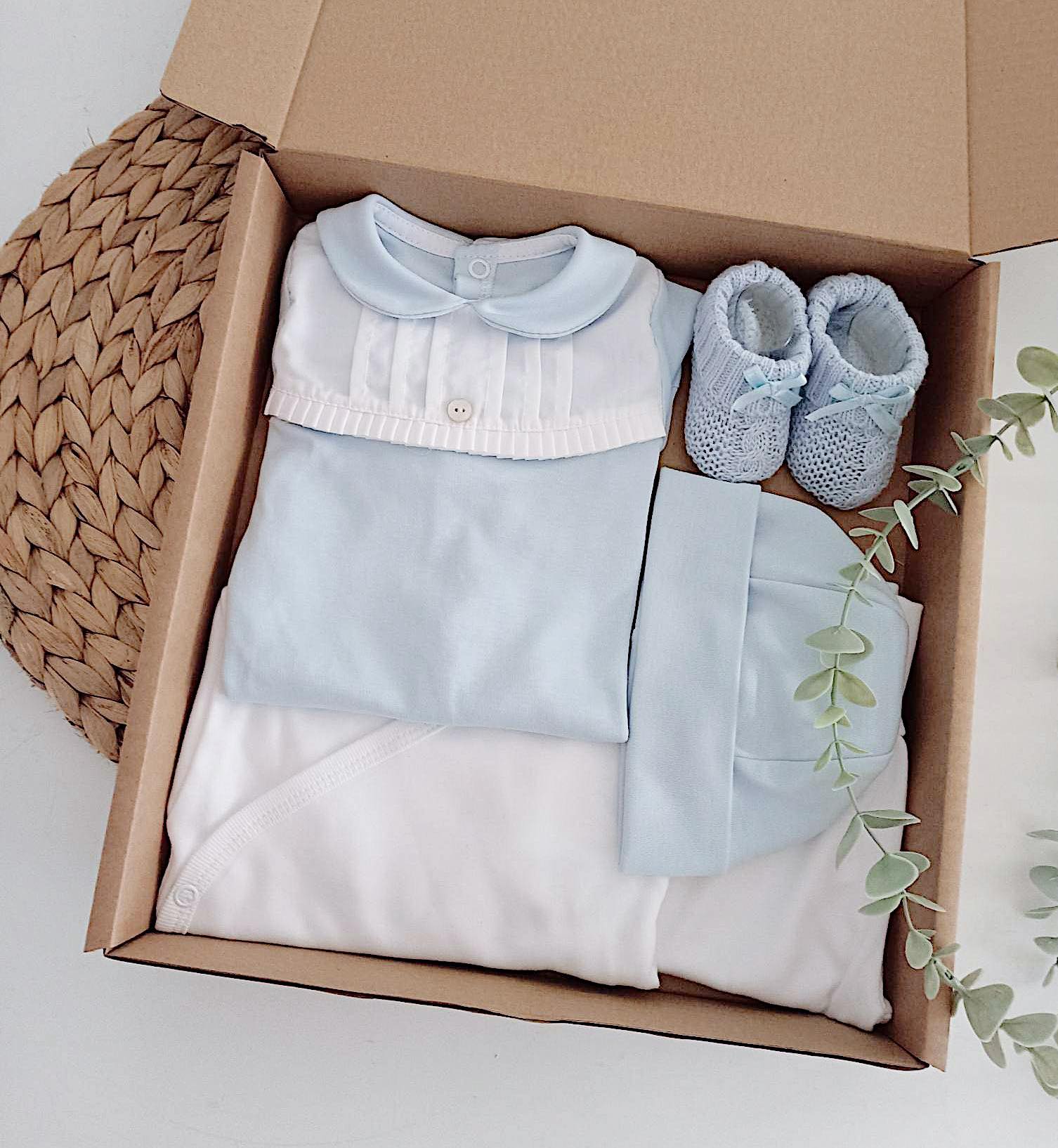 Conjunto Primeira Roupinha Algodão Peitilho Folho Azul