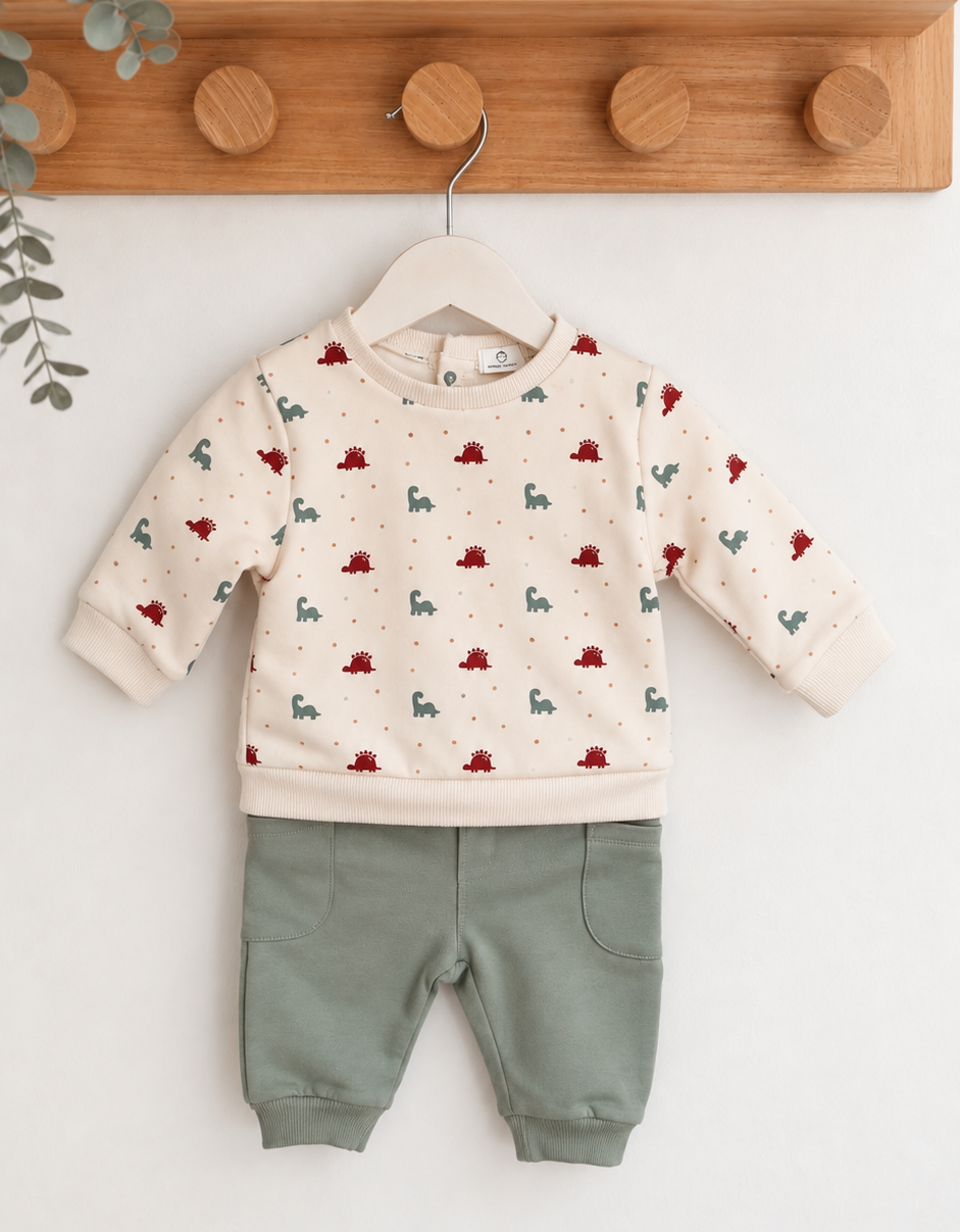 Conjunto bebé de Calças e Camisola Dinos Verdes