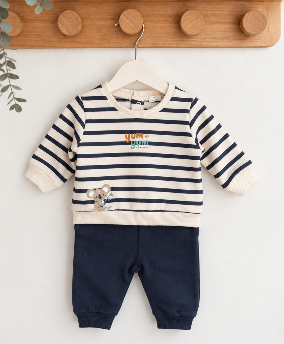 Conjunto de Calças e Camisola Riscas Koala Marinho