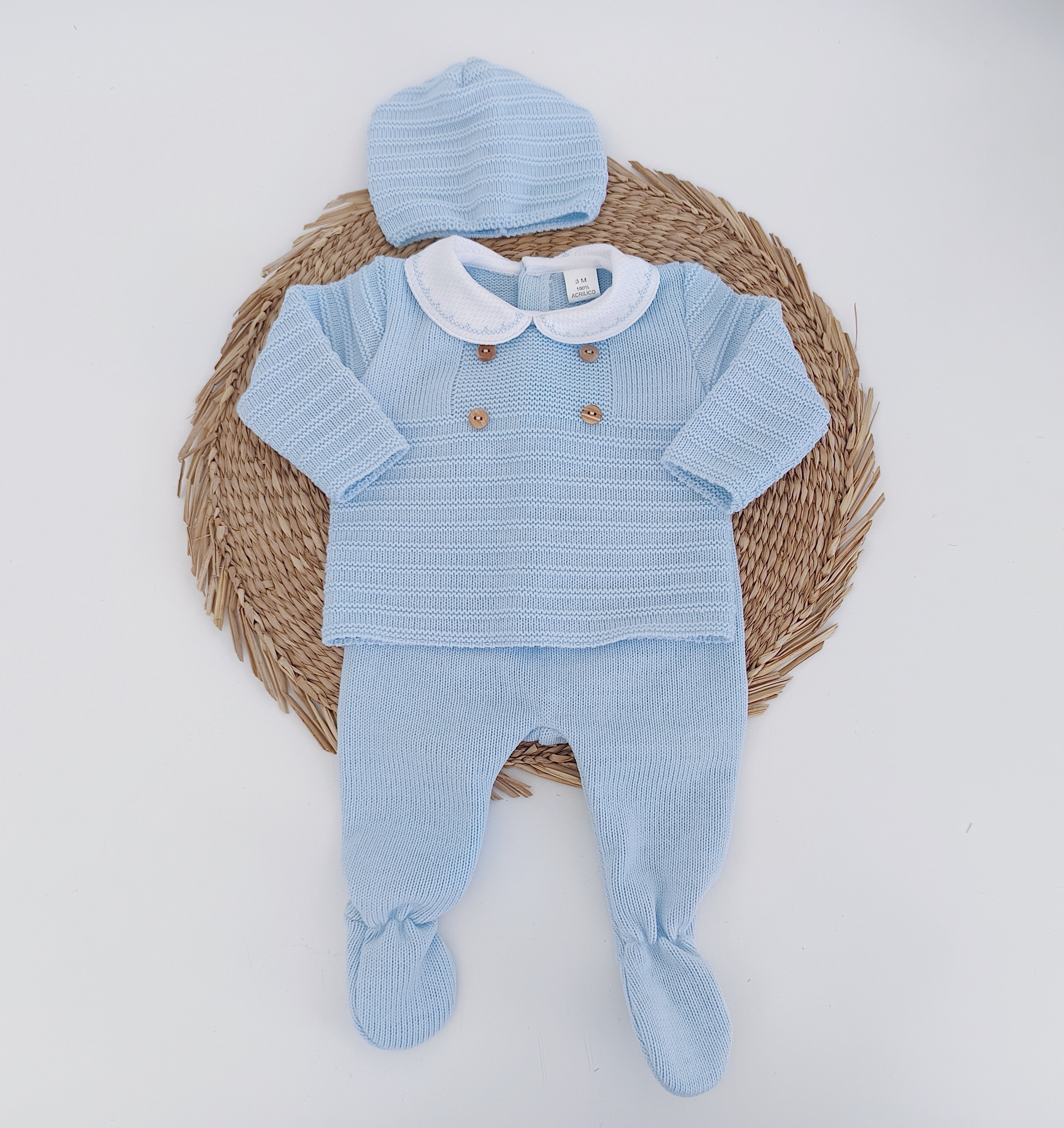 Conjunto de Malha com Gorro Quatro Botões Azul