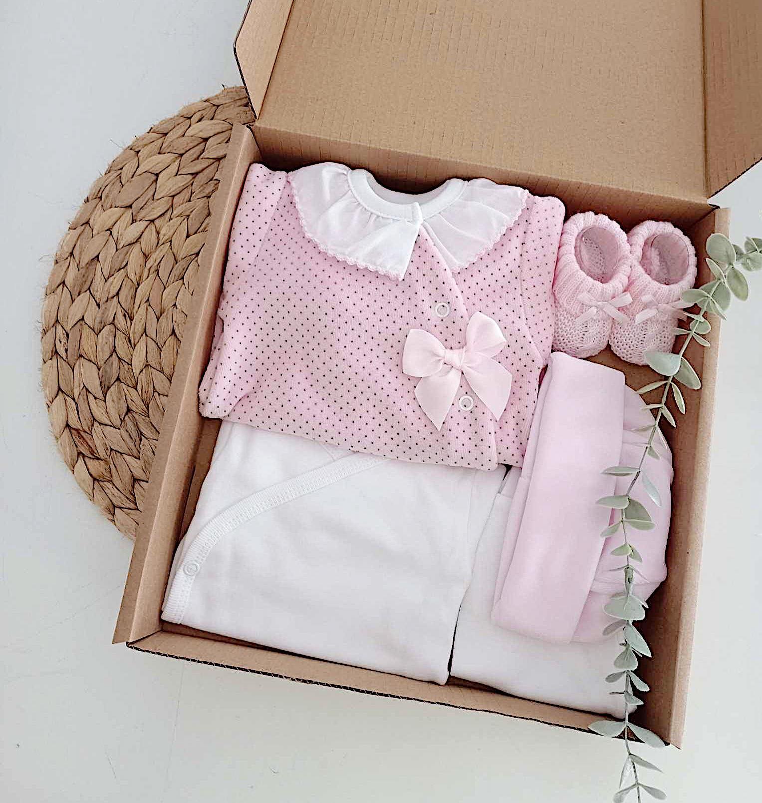 Conjunto de Primeira Roupinha Veludo Laço Pintas Rosa