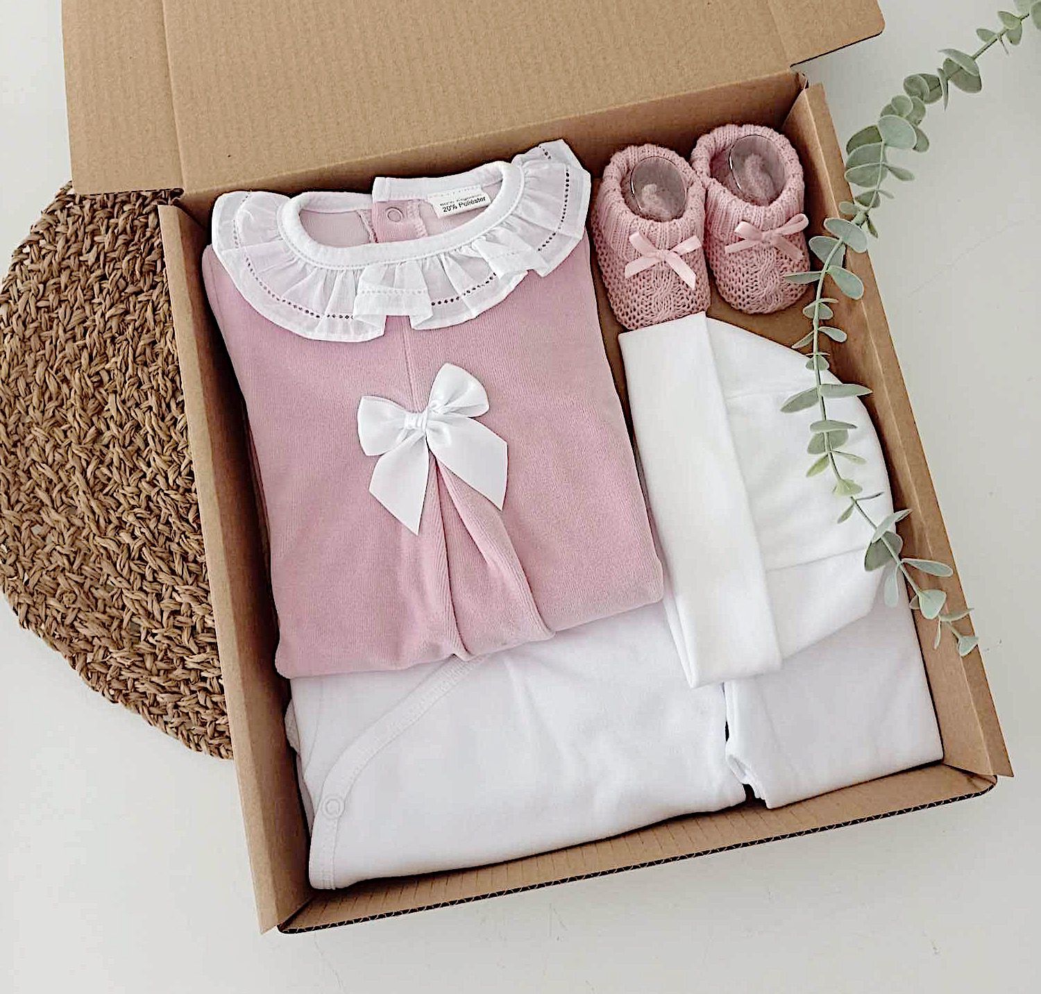 Conjunto de Primeira Roupinha Veludo Laço Rosa Velho