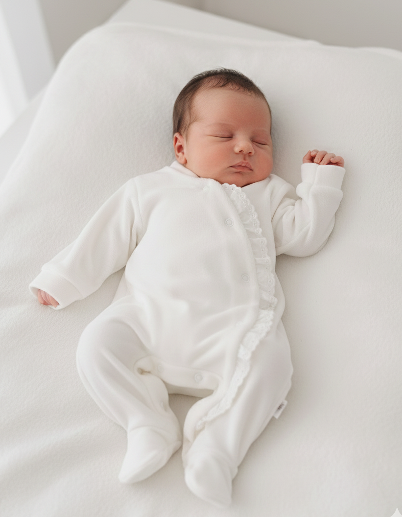 Babygrow Algodão Folho Lateral Pérola