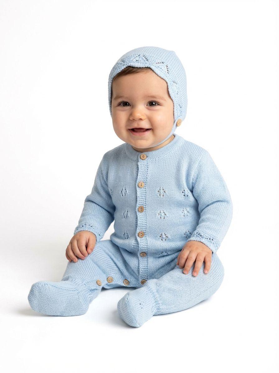 Babygrow de Algodão com touca Azul