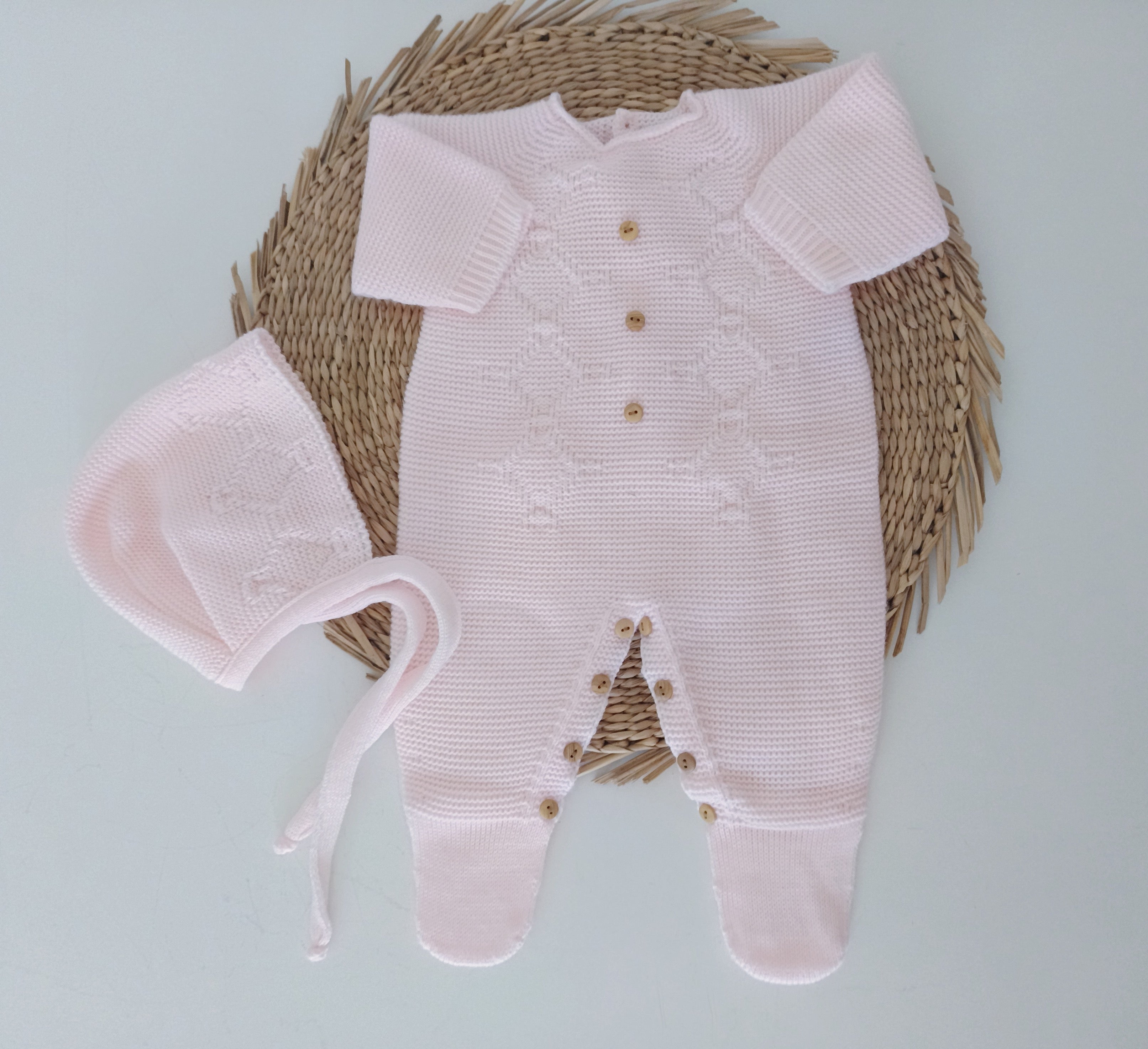 Babygrow de Malha Botões com touca Rosa