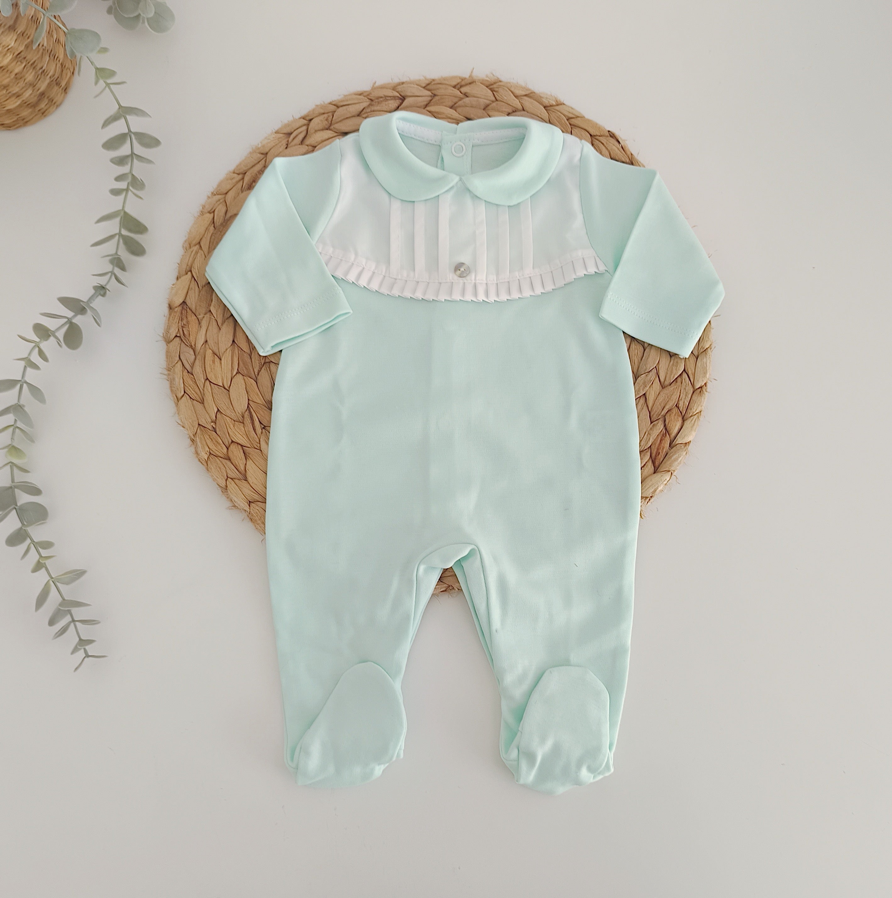 Babygrow Algodão Peitilho com Botão Verde Água