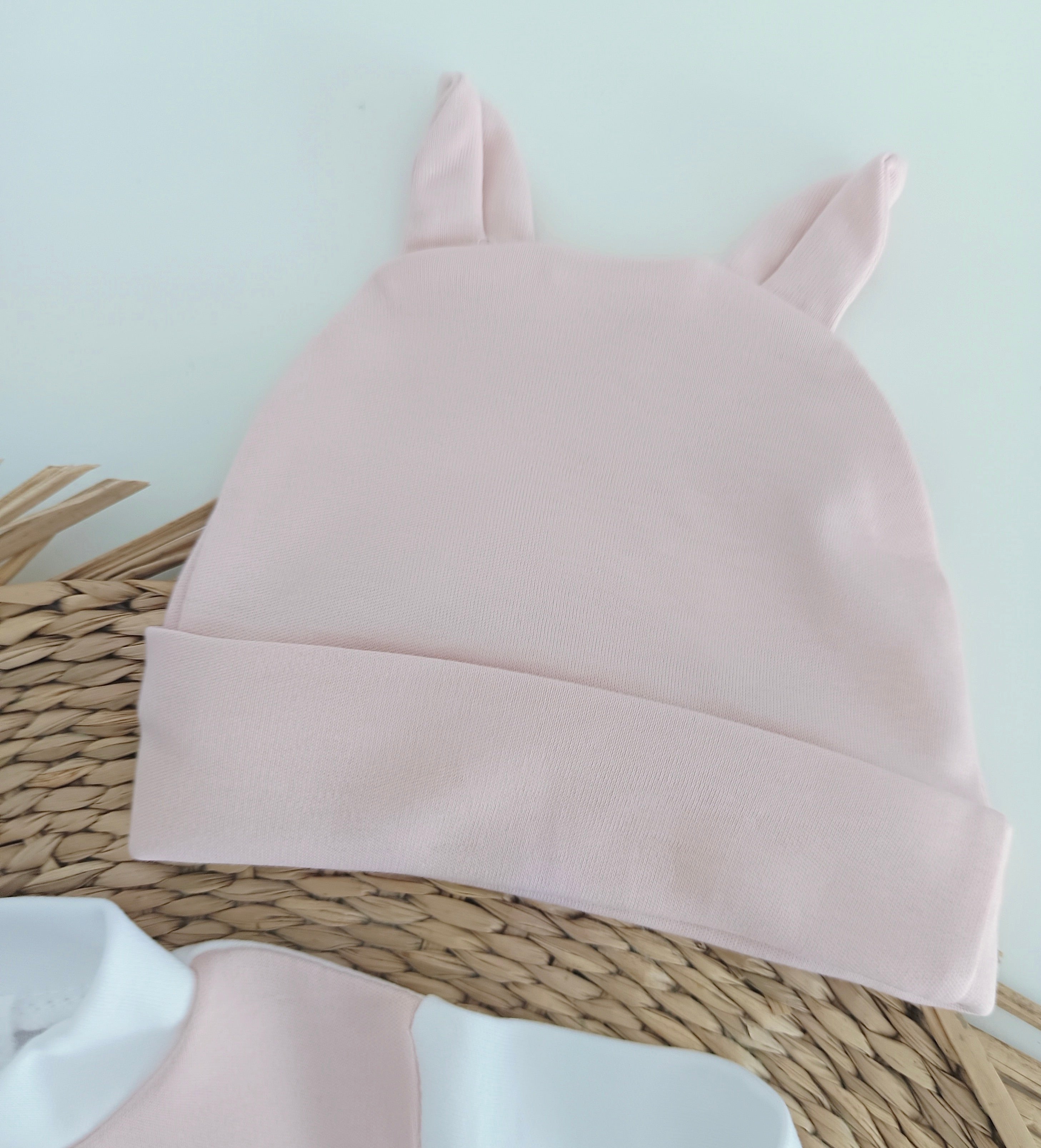 Babygrow Algodão Urso com Gorro Orelhas Rosa Velho