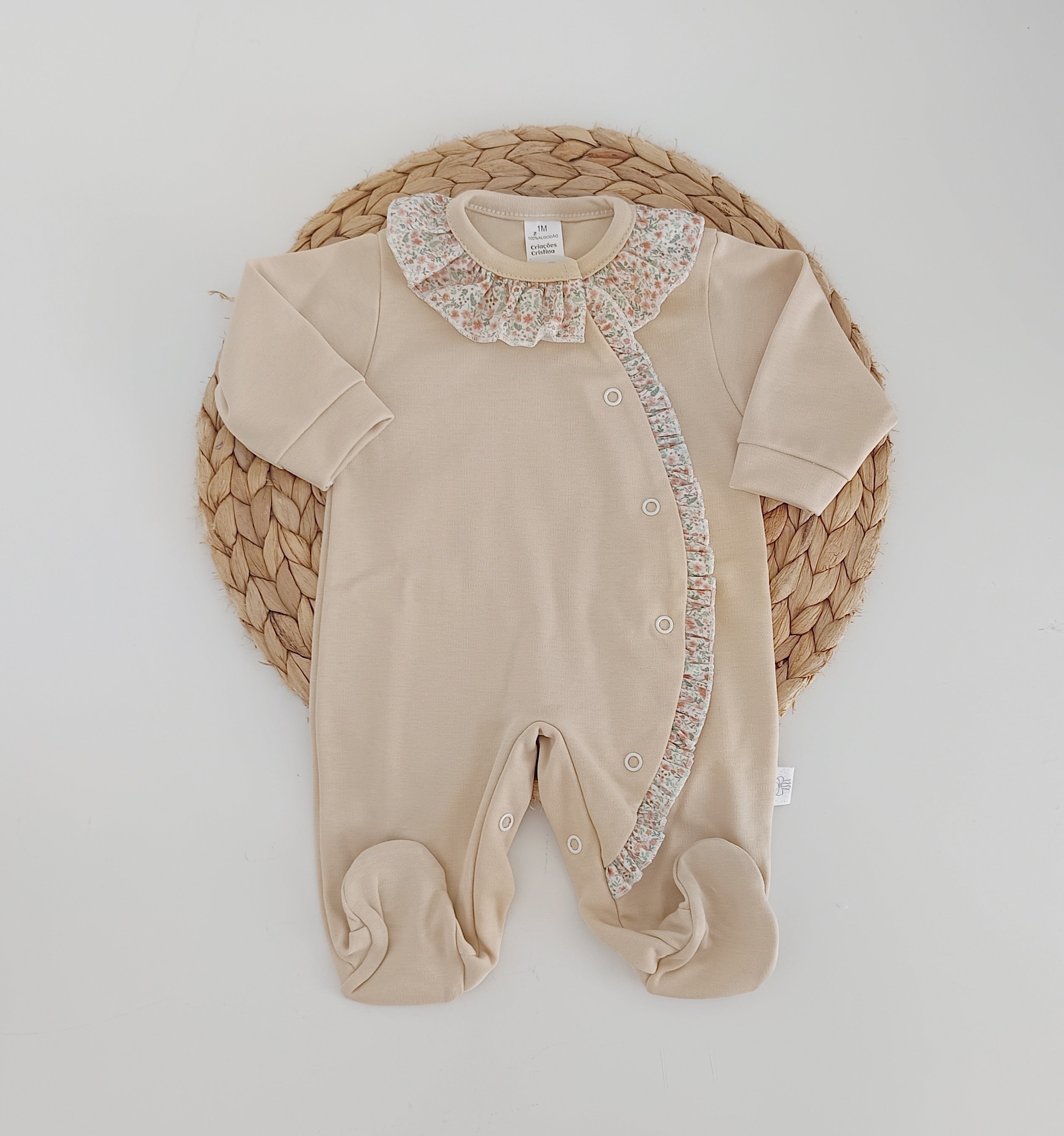 Babygrow Folho e Gola Flores Areia