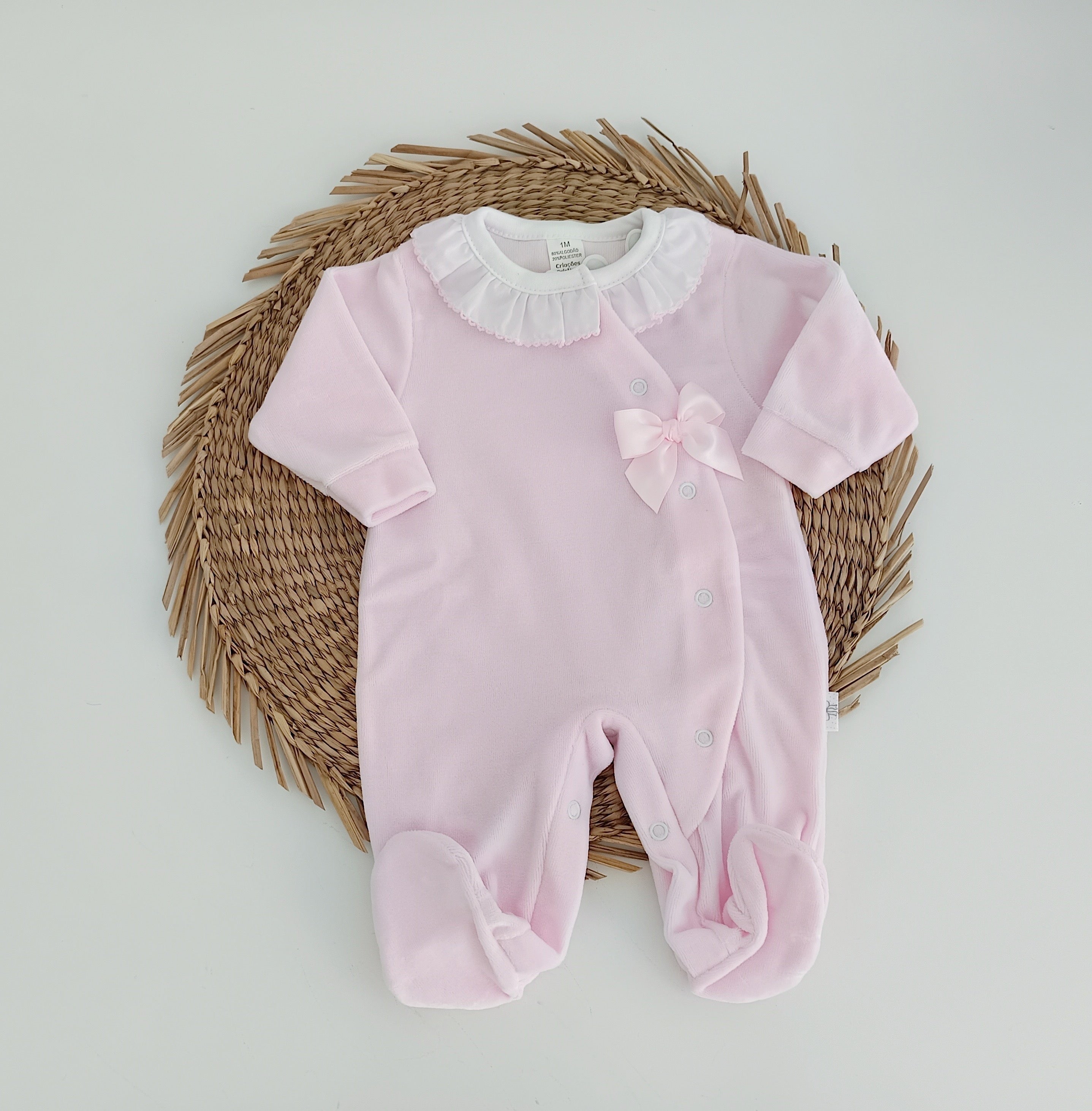 Babygrow Veludo Básico com Laços Rosa