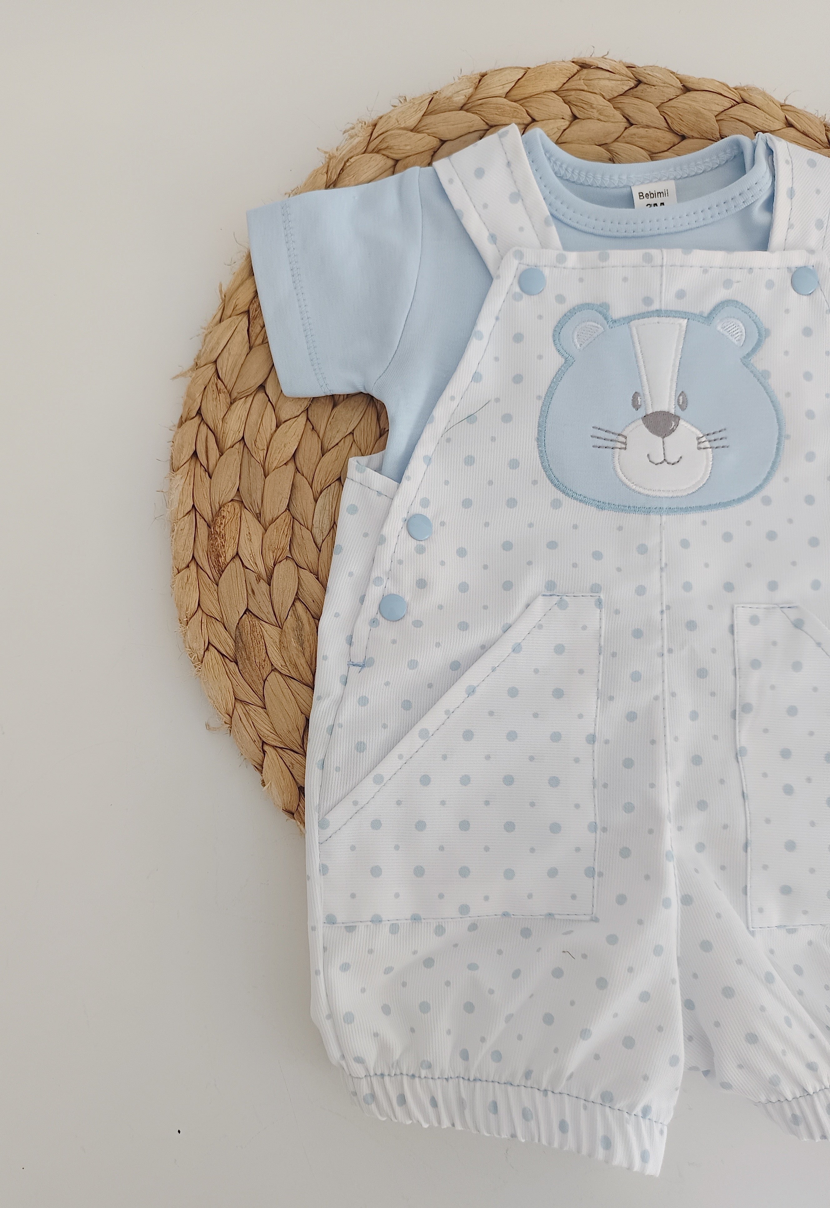 Macacão com t-shirt em algodão Urso Azul