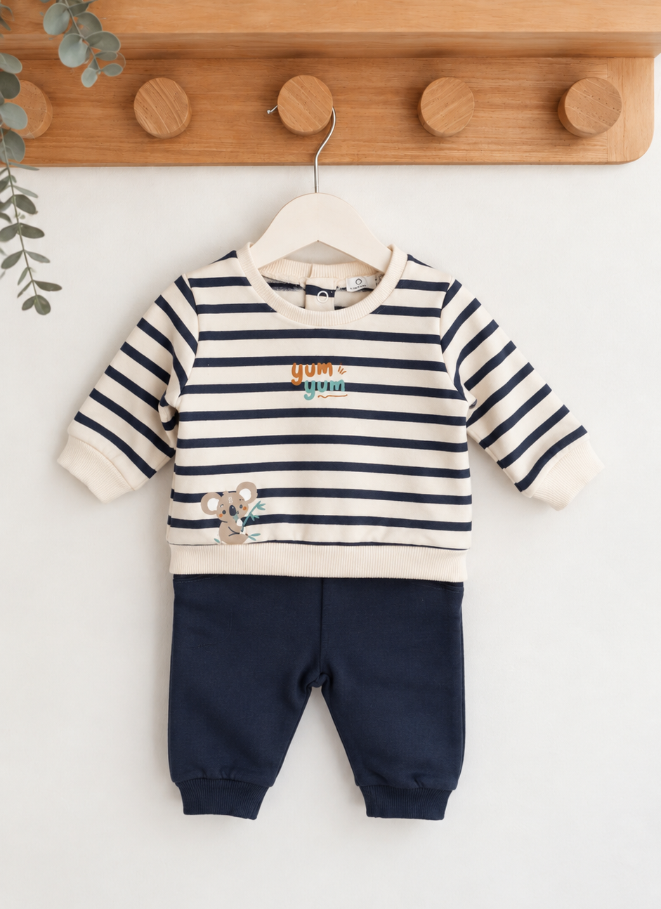 Conjunto de Calças e Camisola Riscas Koala Marinho