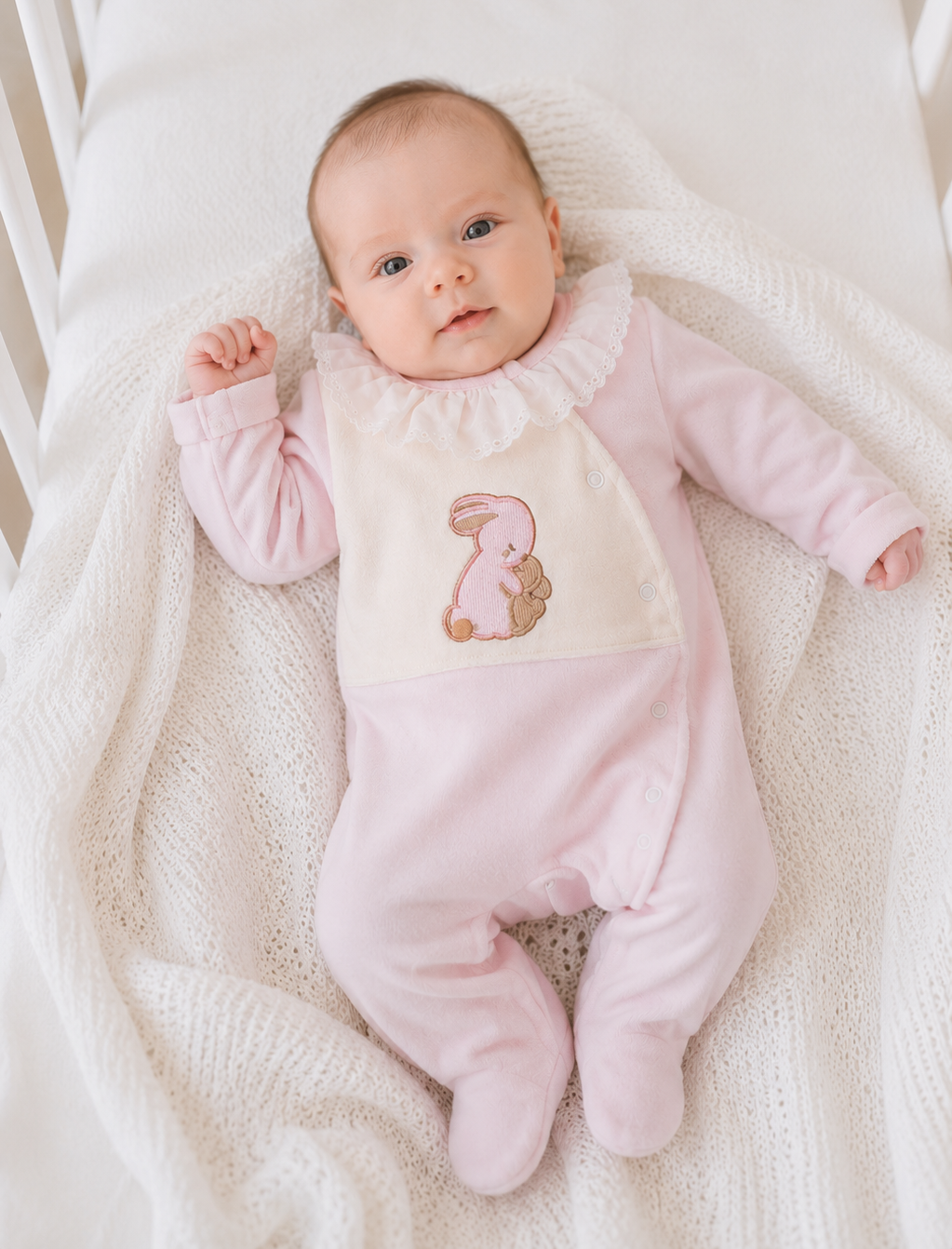 Babygrow Veludo Coelho Rosa