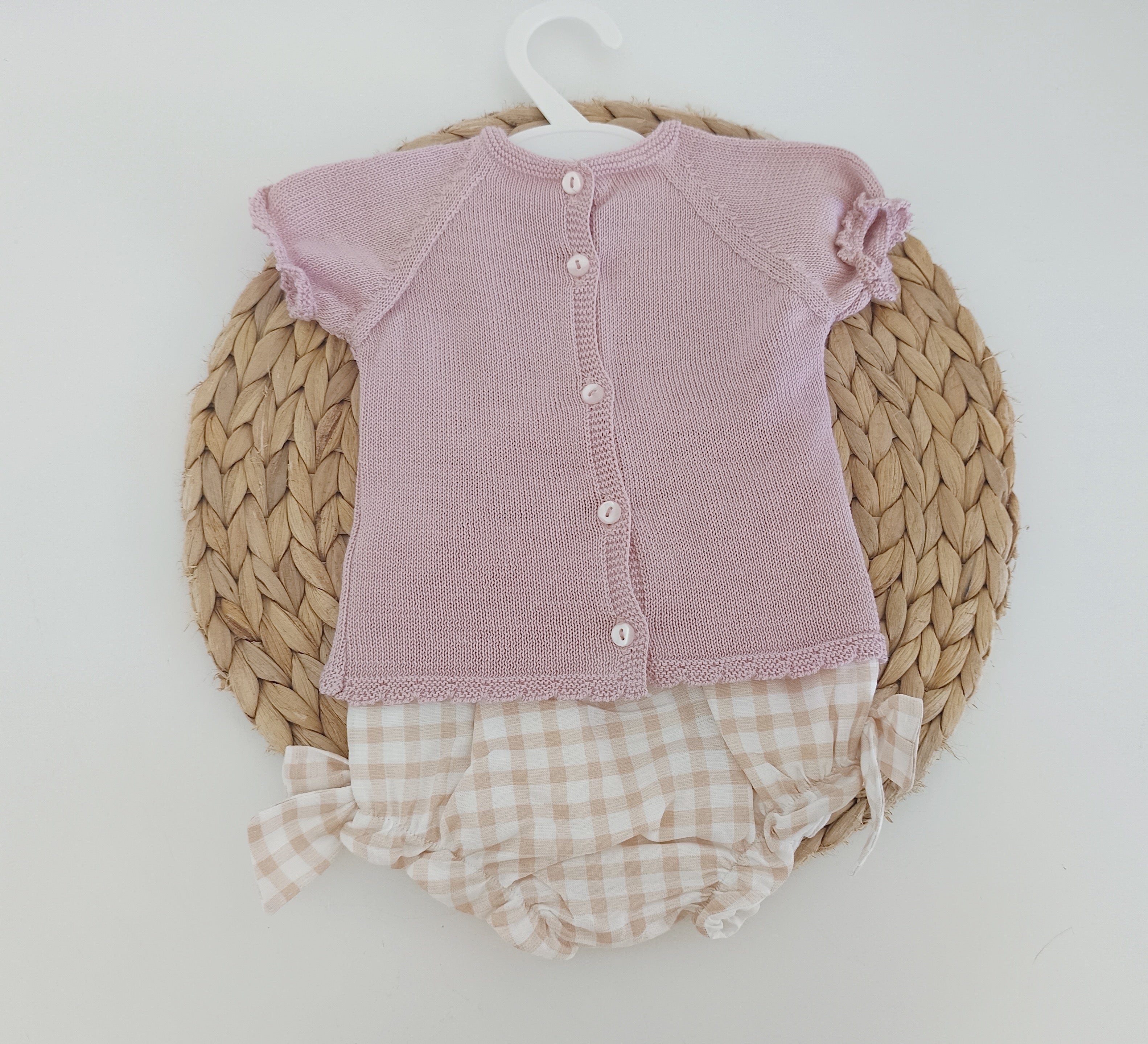 Tapa Fraldas Xadrez com Camisola Manga Curta Rosa Velho