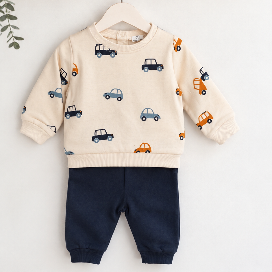 Conjunto de Calças e Camisola Carrinhos Marinho