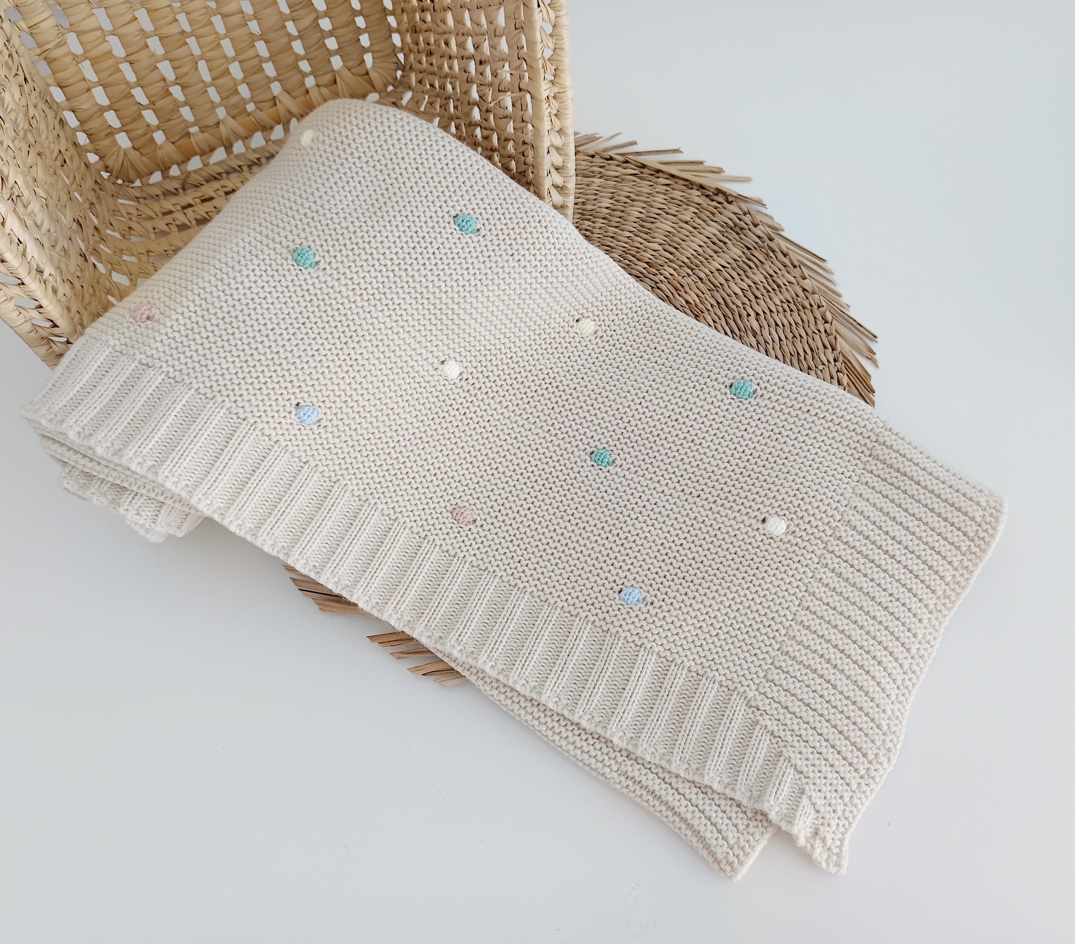 Manta de Malha para Bebé Pompons Coloridos várias cores