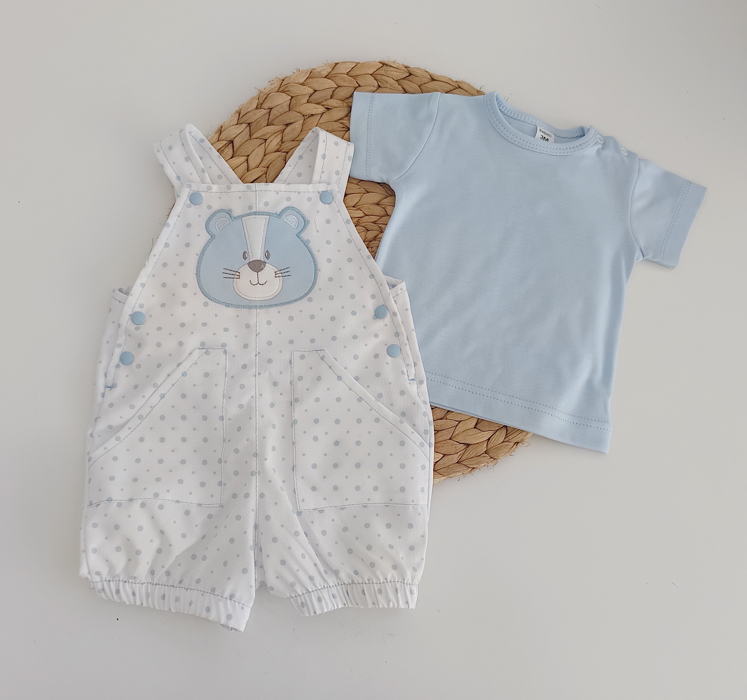 Macacão com t-shirt em algodão Urso Azul