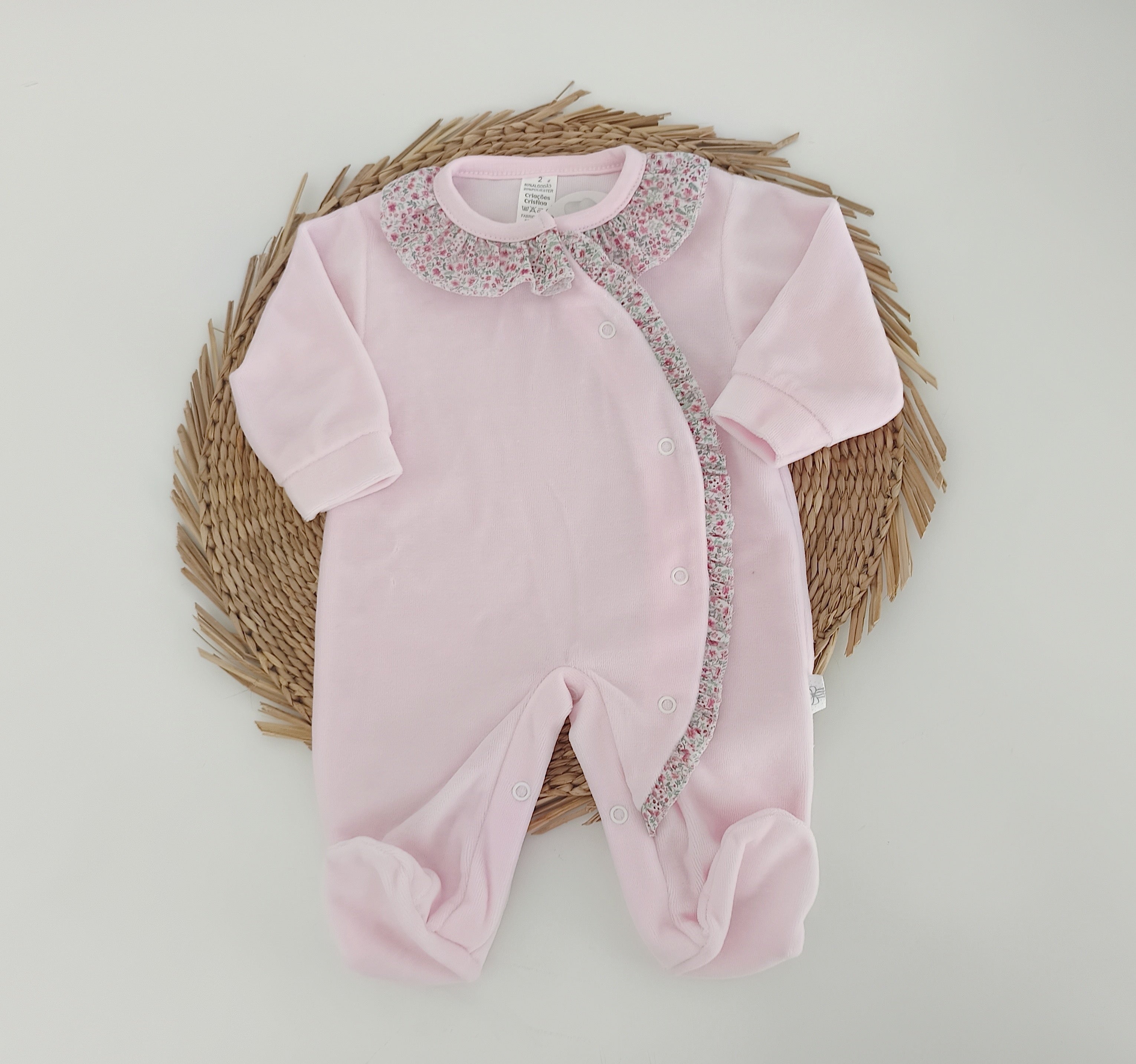 Babygrow Folho e Gola Flores Rosa