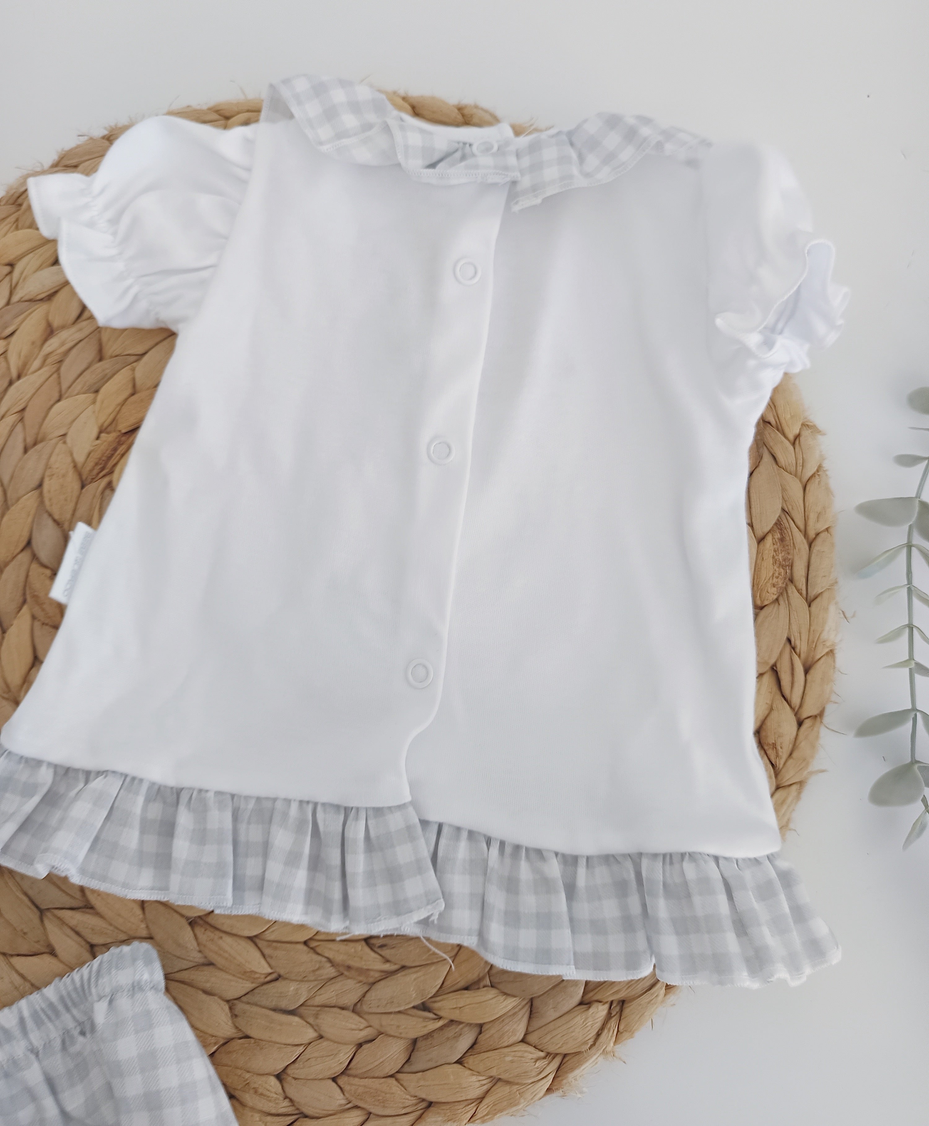 Tapa Fraldas com T-shirt Urso Xadrez Cinza