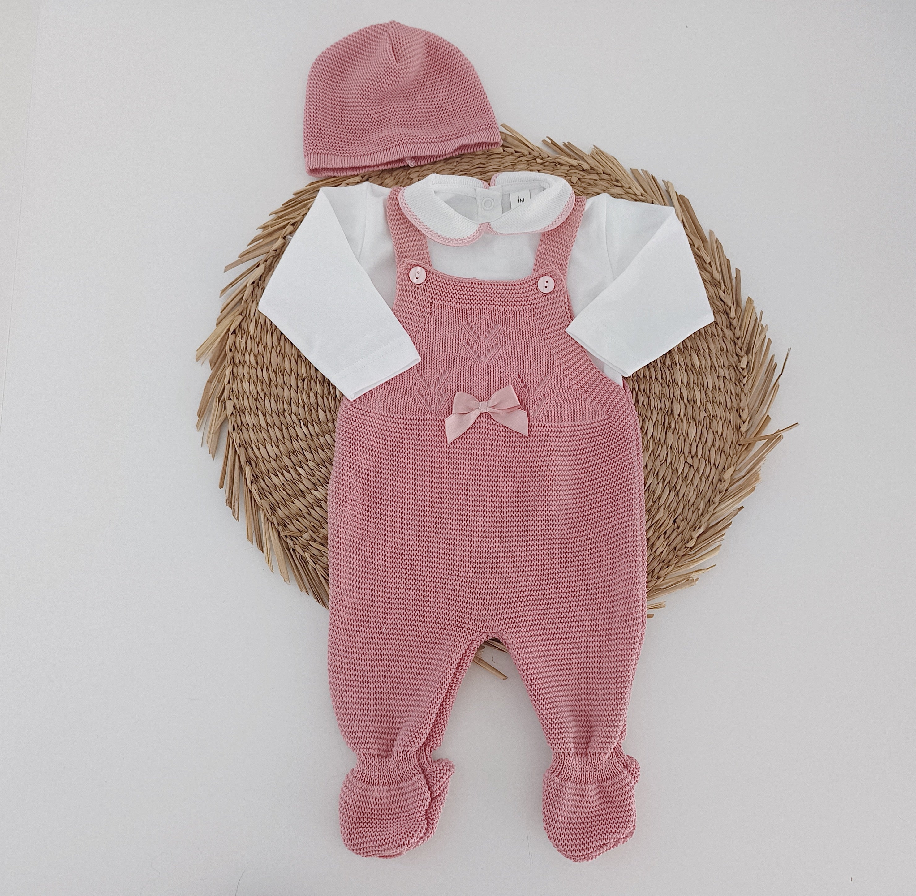 Jardineira Malha Algodão Laço Saída Maternidade Rosa Velho