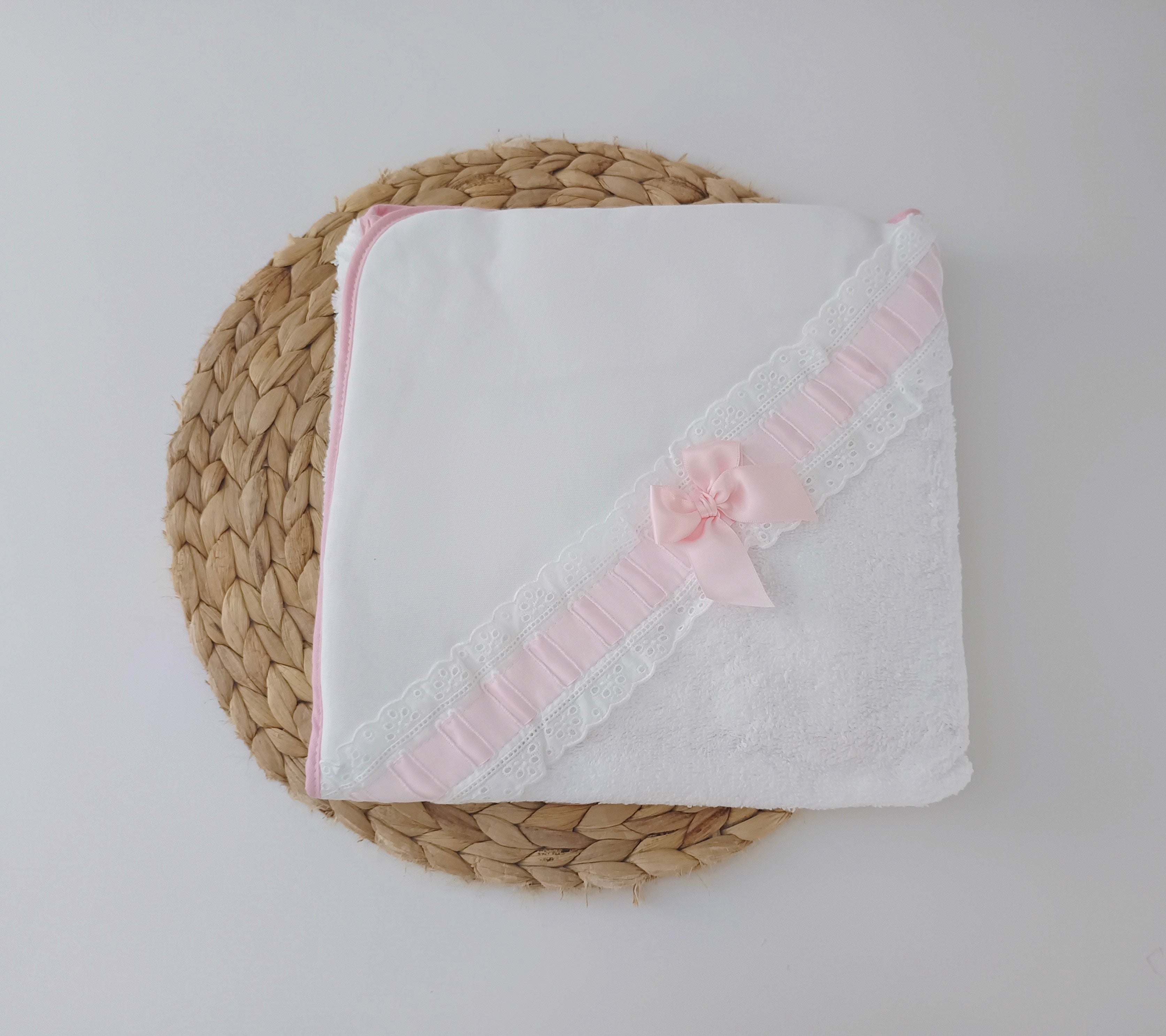 Toalha de banho Bebé Folho Renda Rosa