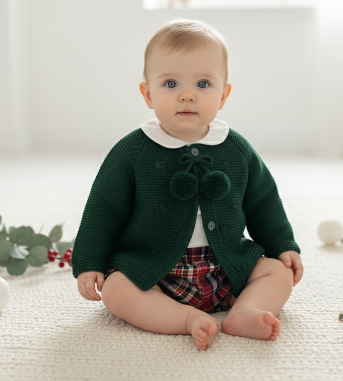 Tapa Fraldas com Casaco de Malha Xadrez Verde