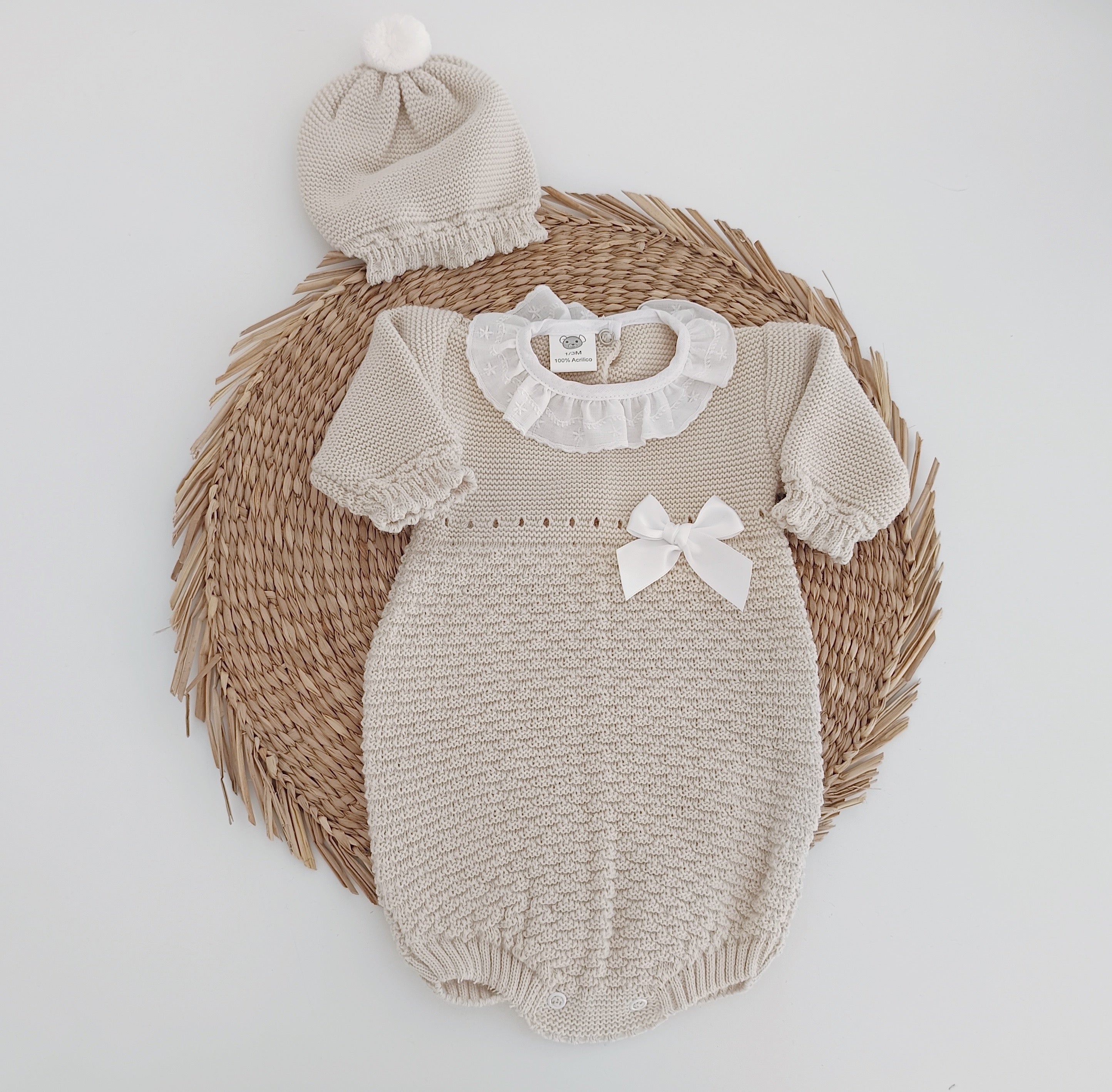 Fofo de Malha Laço com Gorro Areia