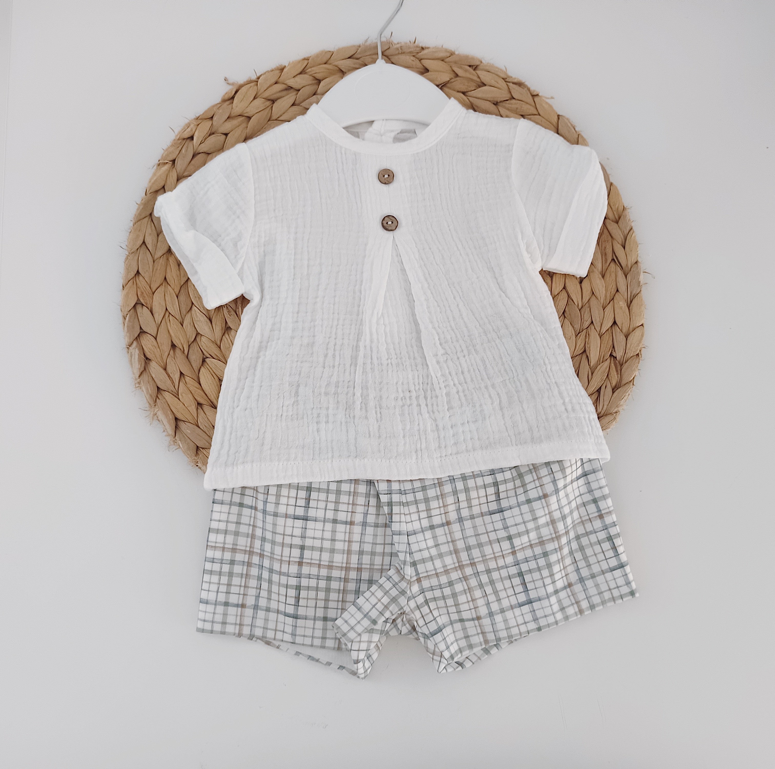 Calções com camisola Musselina Xadrez Azul