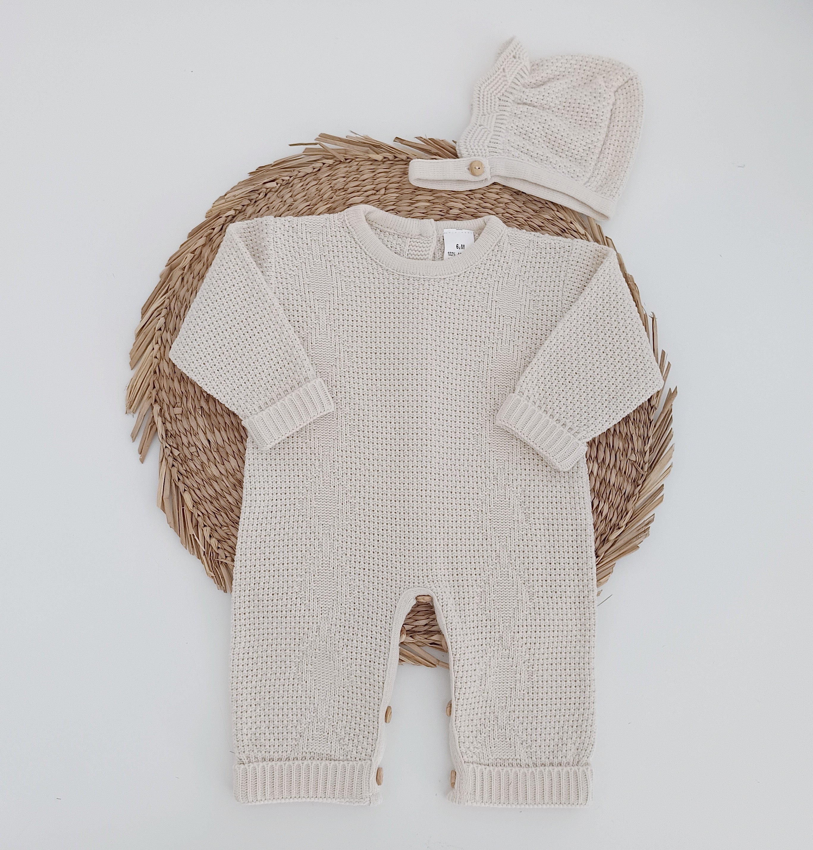 Babygrow de Malha Losangos com Touca Areia