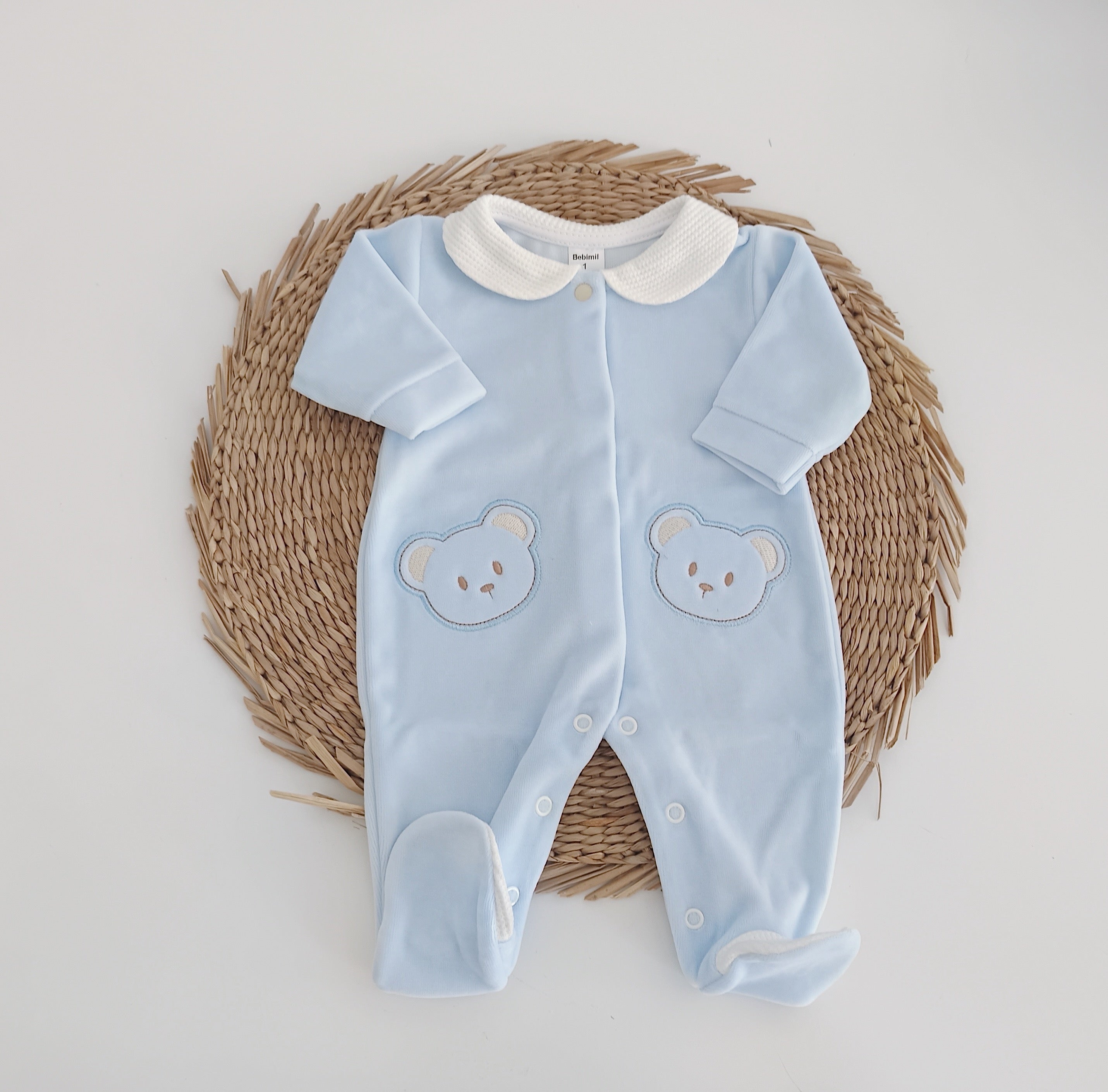 Babygrow de Veludo Duas Caras de Ursos Azul