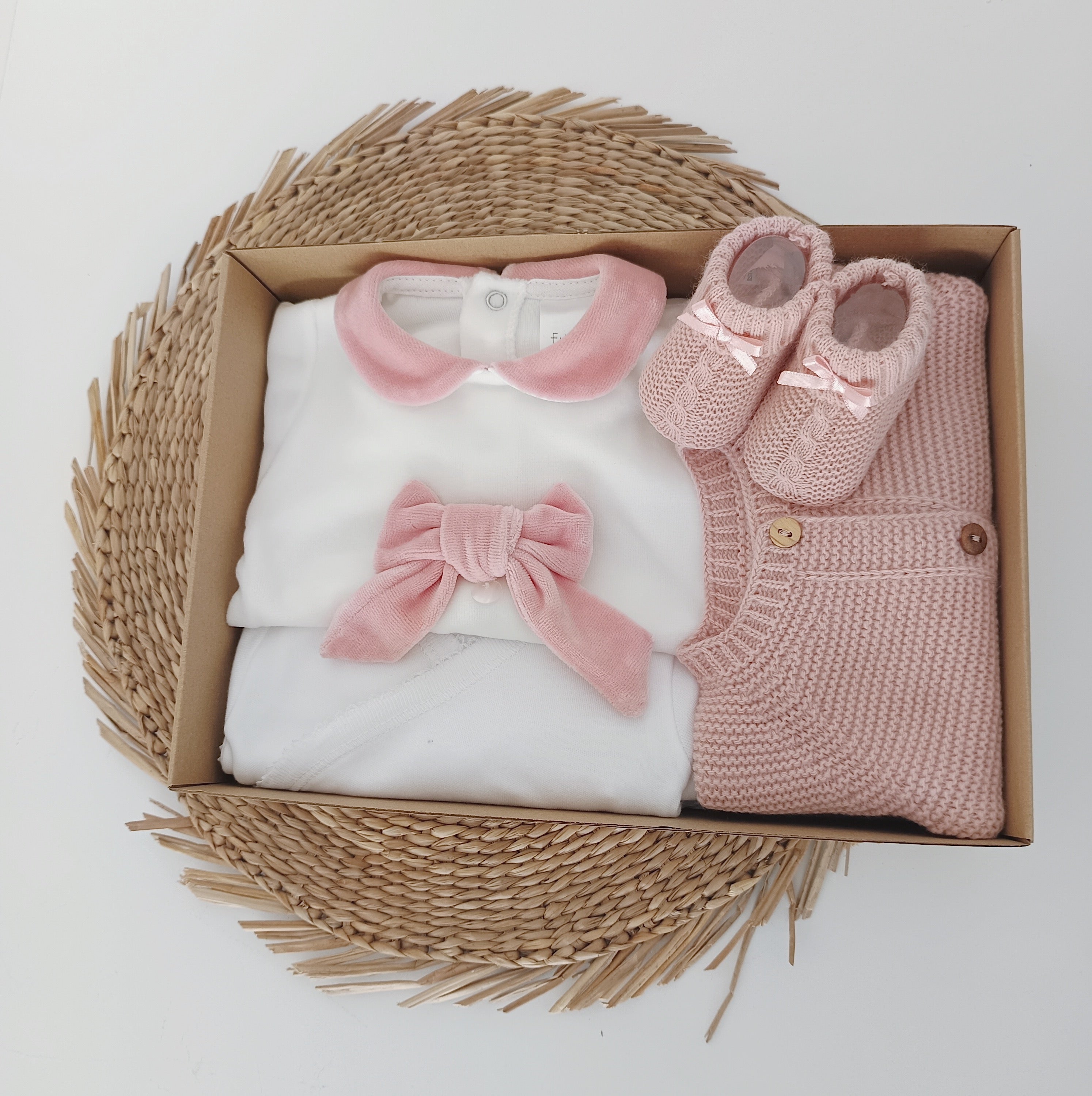 FitFiu Babies® | Conjunto Primeira Roupinha Laço Veludo Rosa Velho