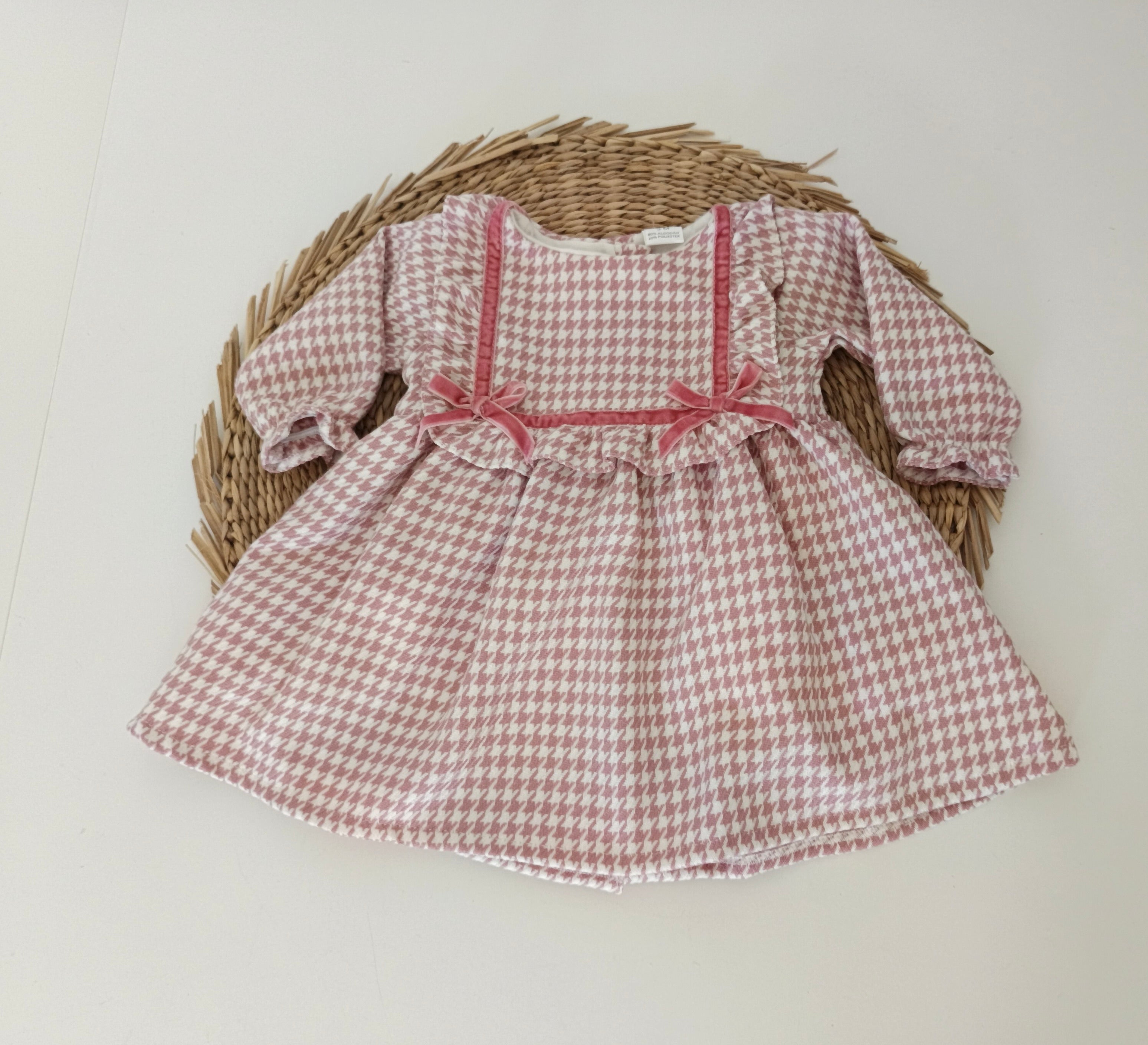 Vestido Xadrez Dois Laços Rosa Velho