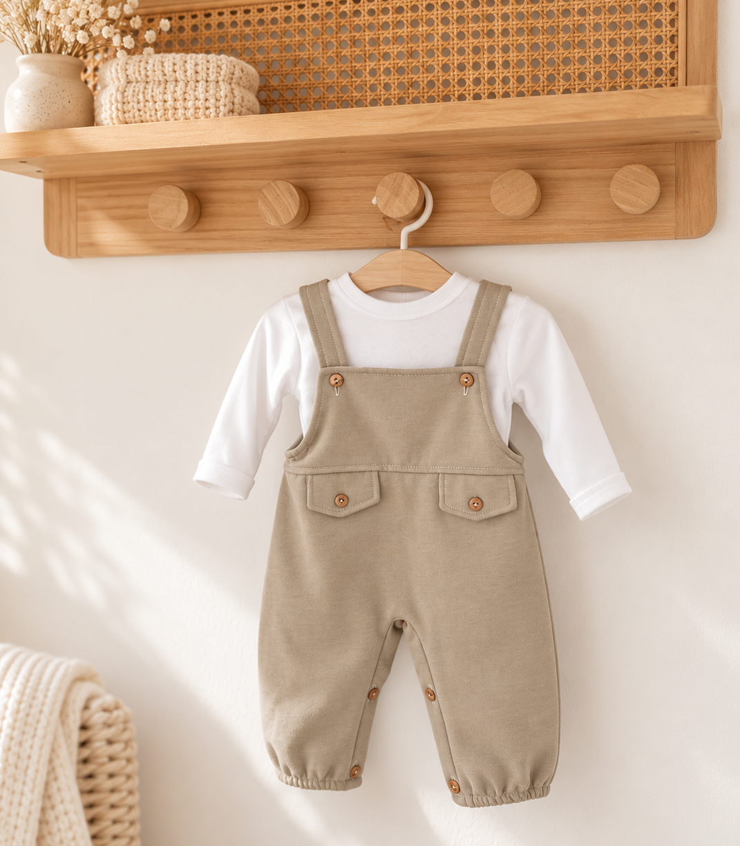 Jardineiras com Camisola de Algodão Areia
