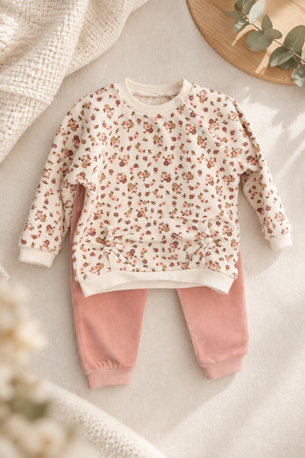 Conjunto Duas Peças Flores Rosa Velho