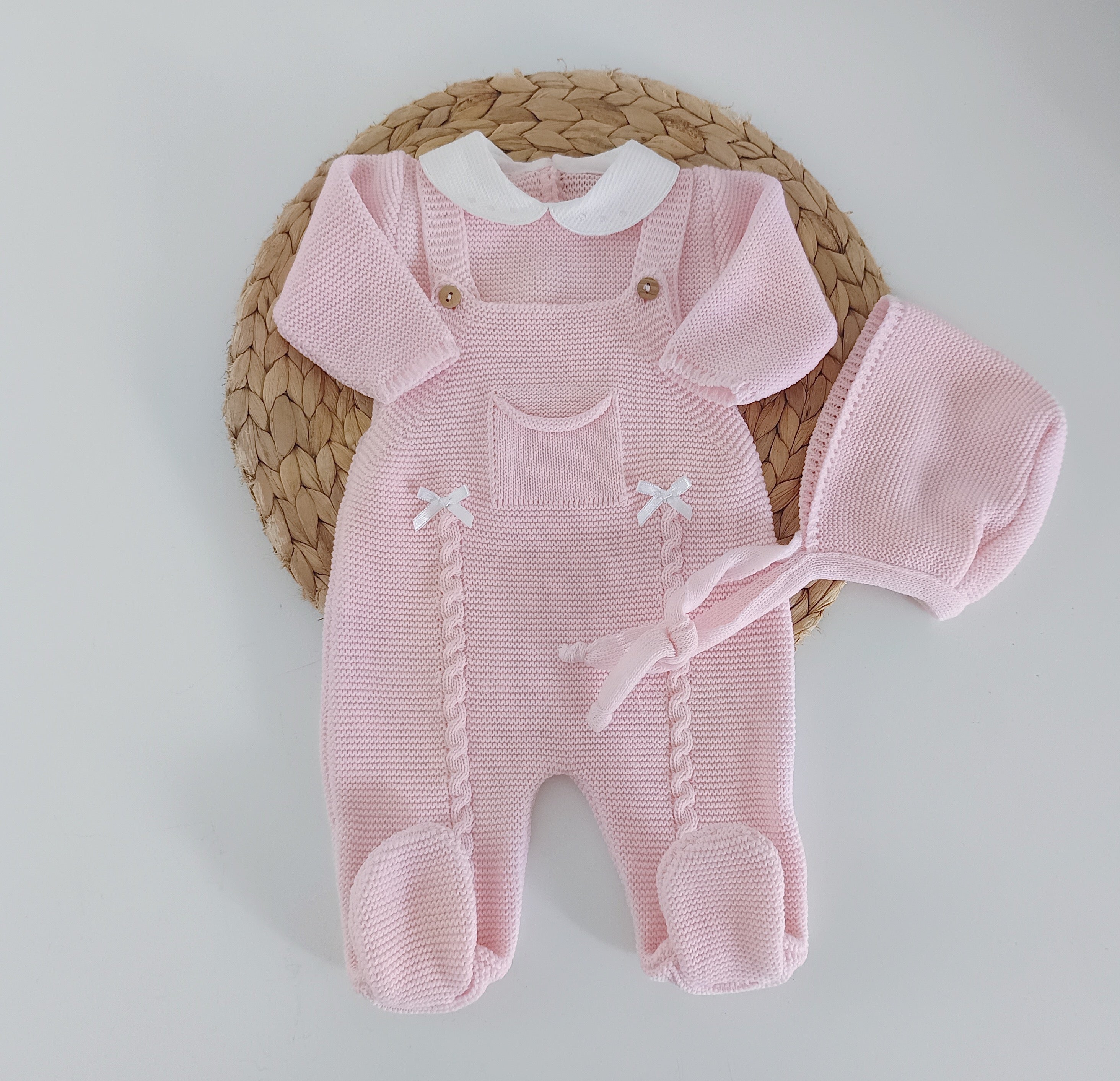 Jardineira Malha Saída Maternidade Bolso Rosa