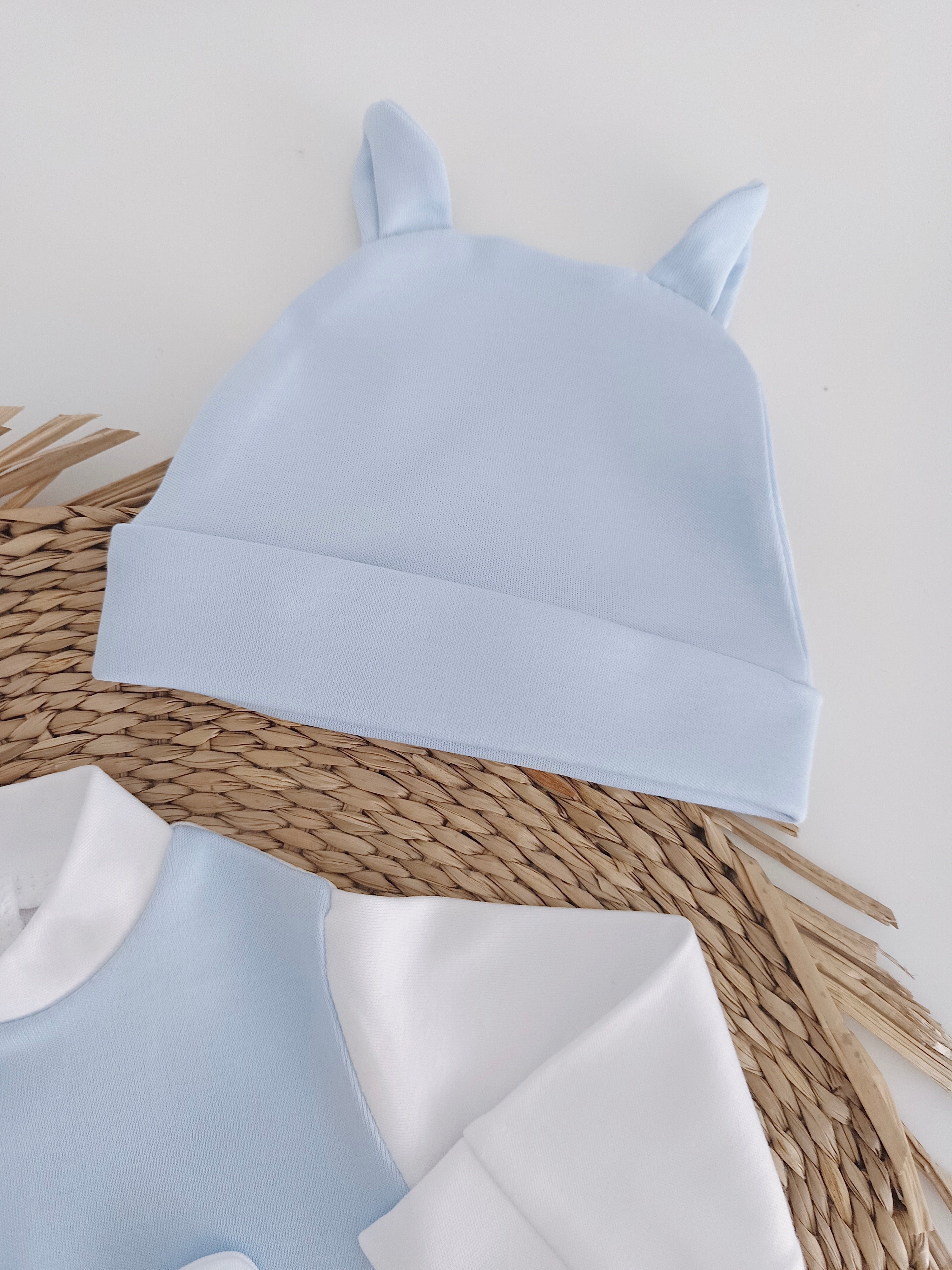 Babygrow Algodão Urso com Gorro Orelhas Azul