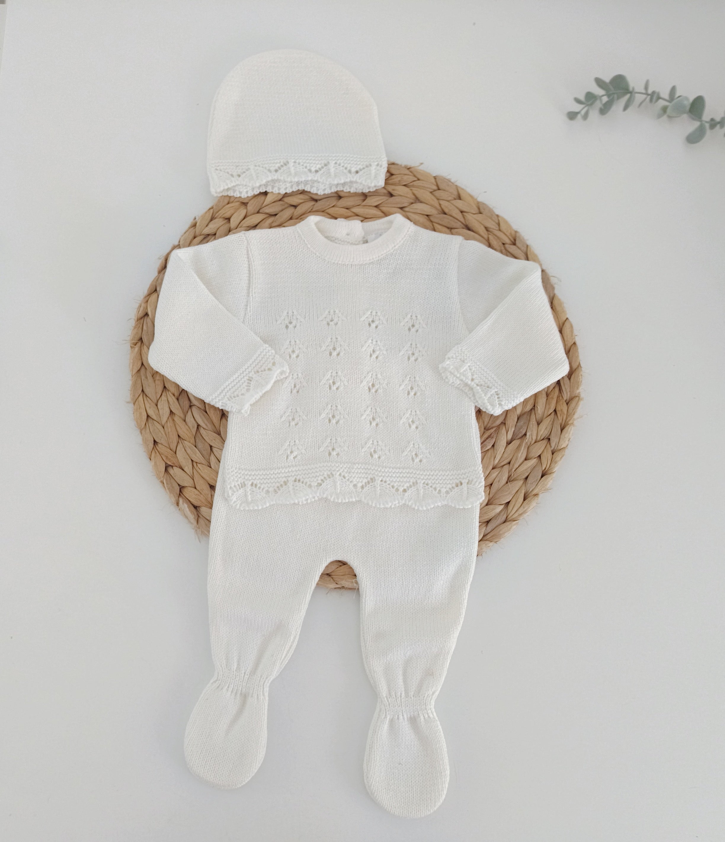 Conjunto de Malha Algodão com Gorro Espiga Pérola